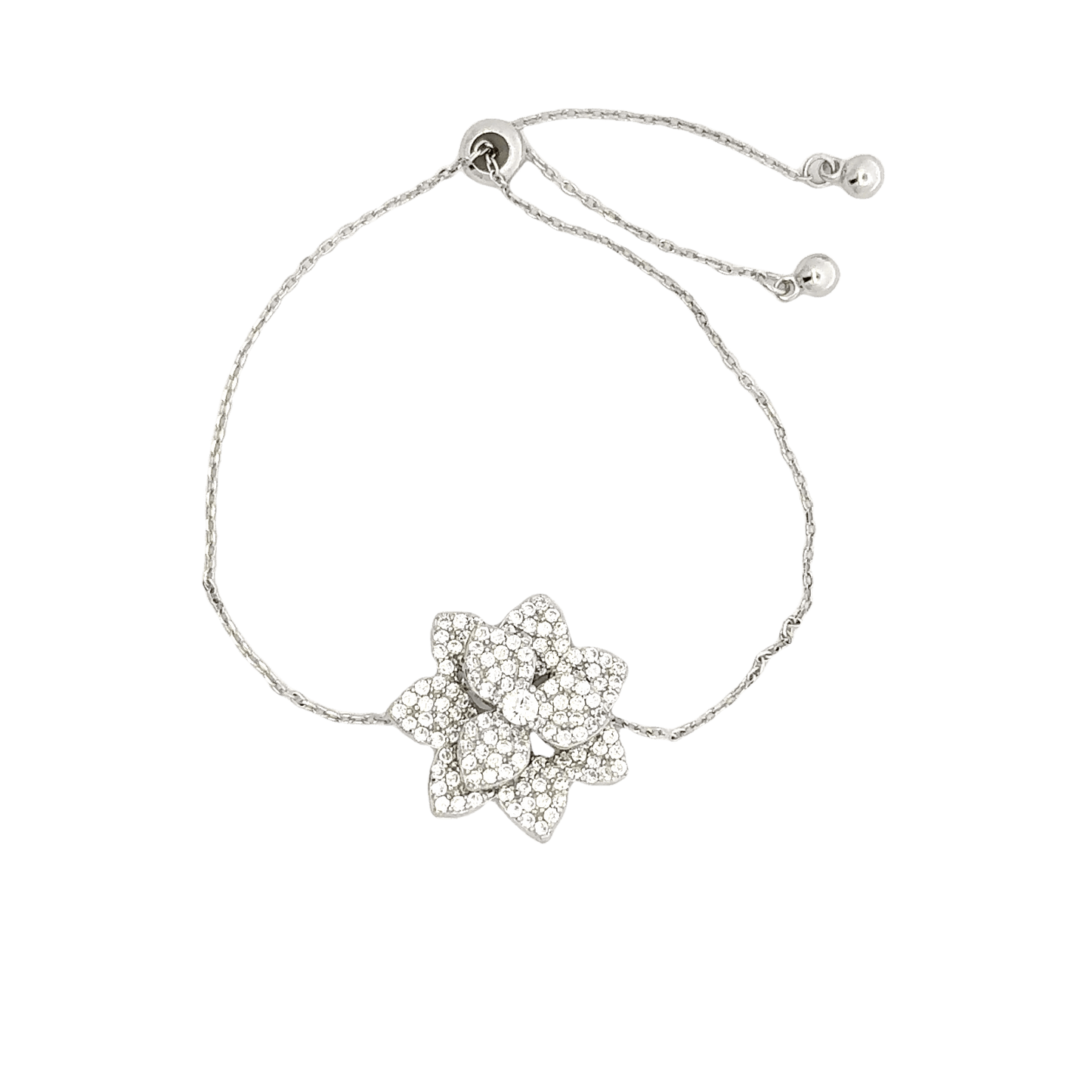 Rhodium Flower charm bracelet