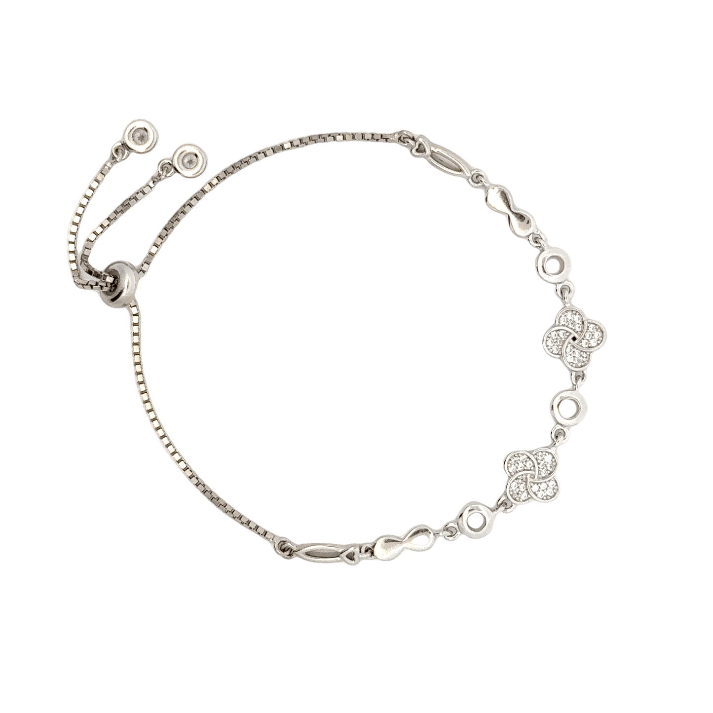 Rhodium clover and infinity charm bracelet