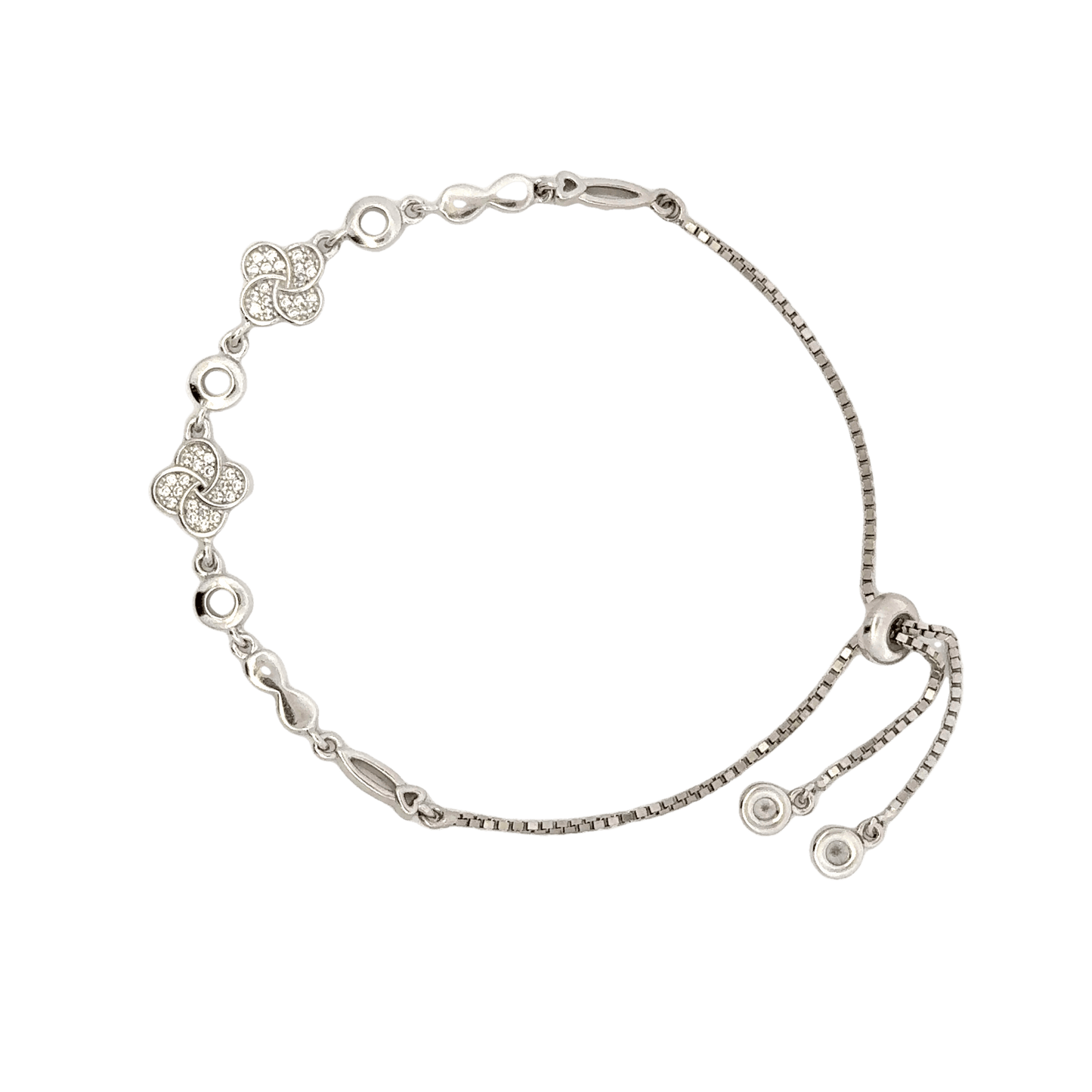 Rhodium clover and infinity charm bracelet