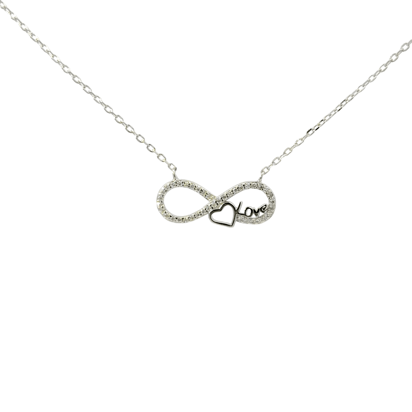 Rhodium Love infinity chain with pendent