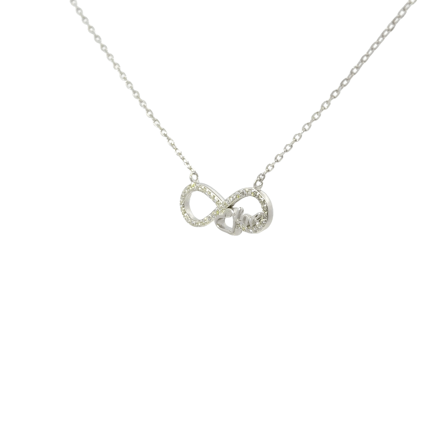 Rhodium Love infinity chain with pendent