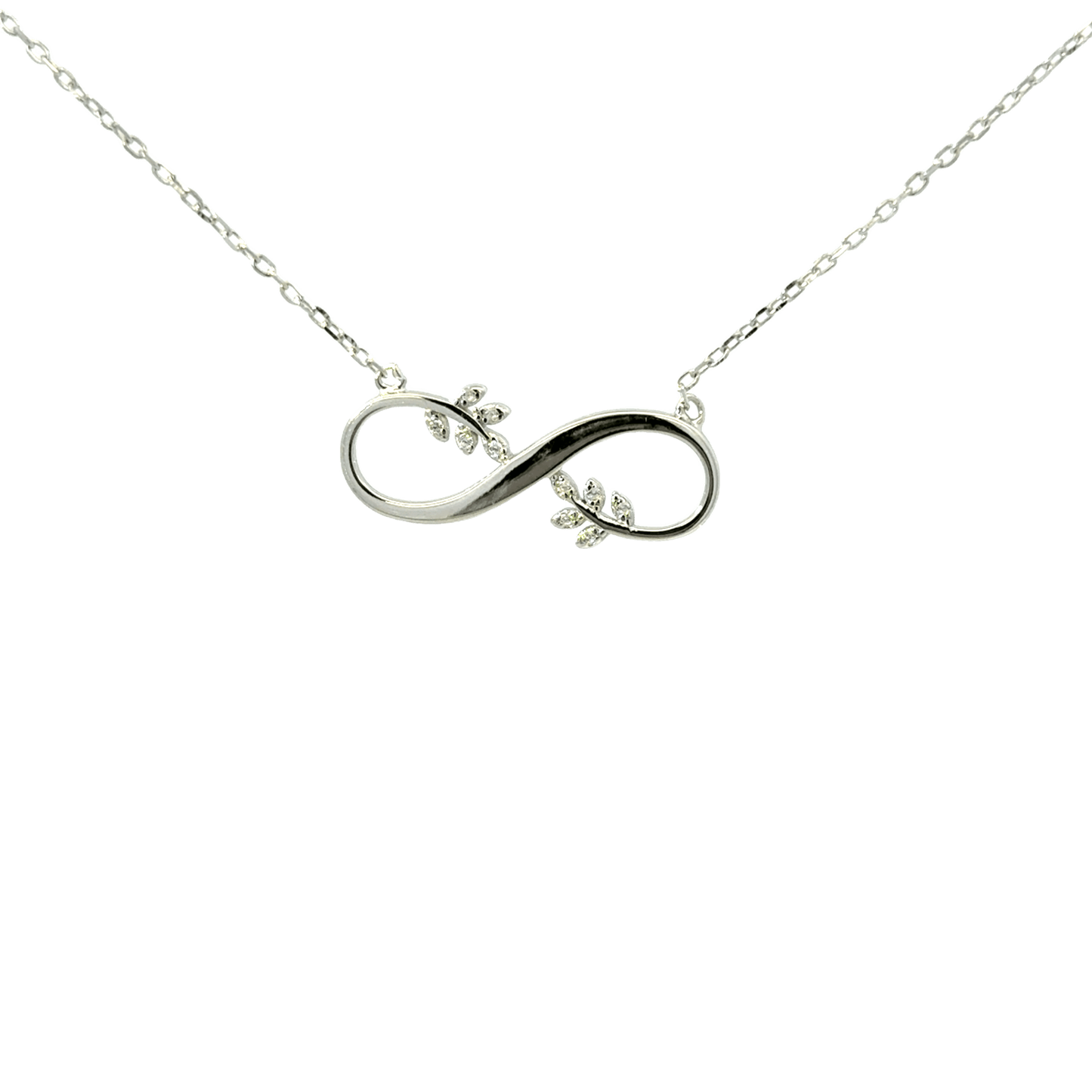 Rhodium Leaf infinity chain with pendent