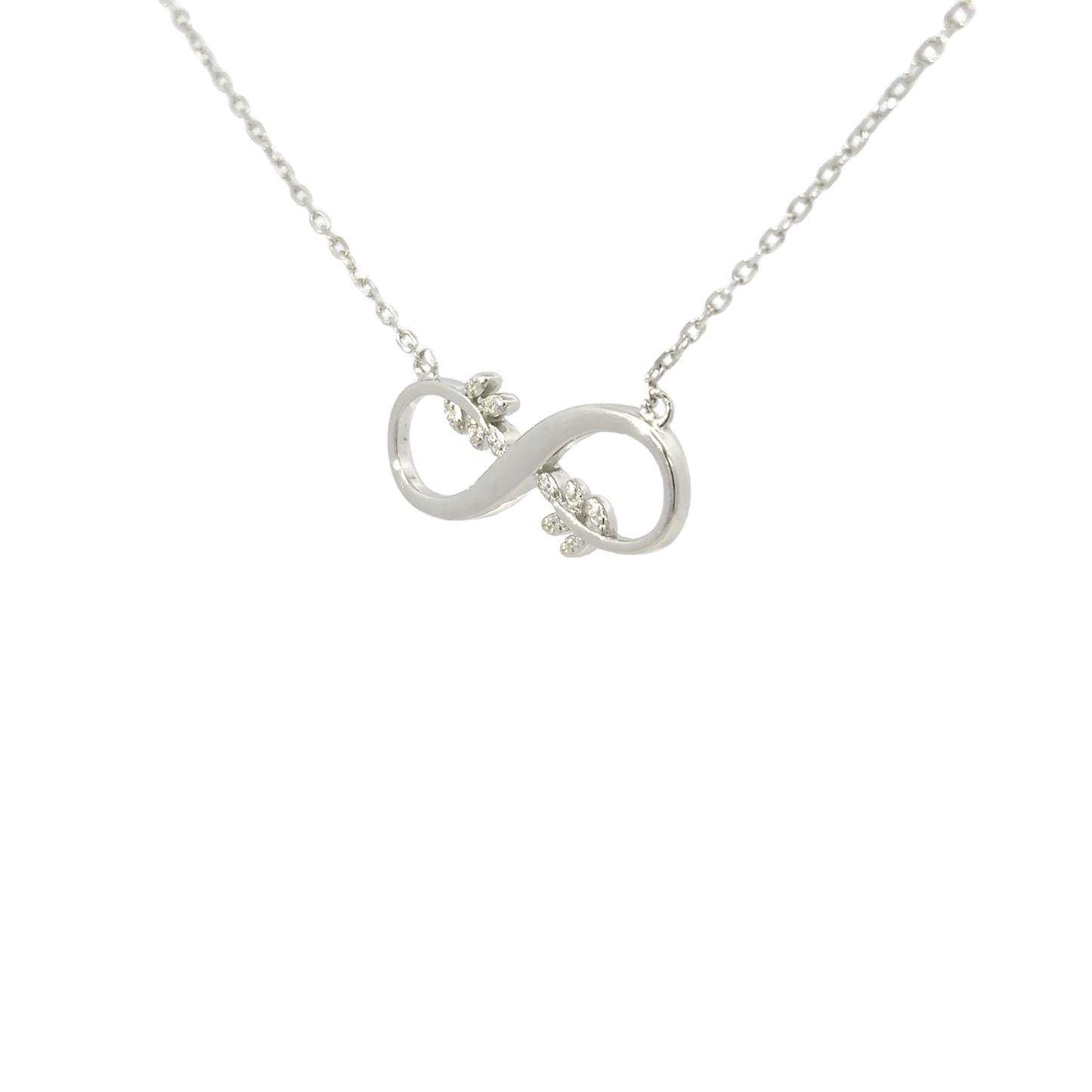 Rhodium Leaf infinity chain with pendent