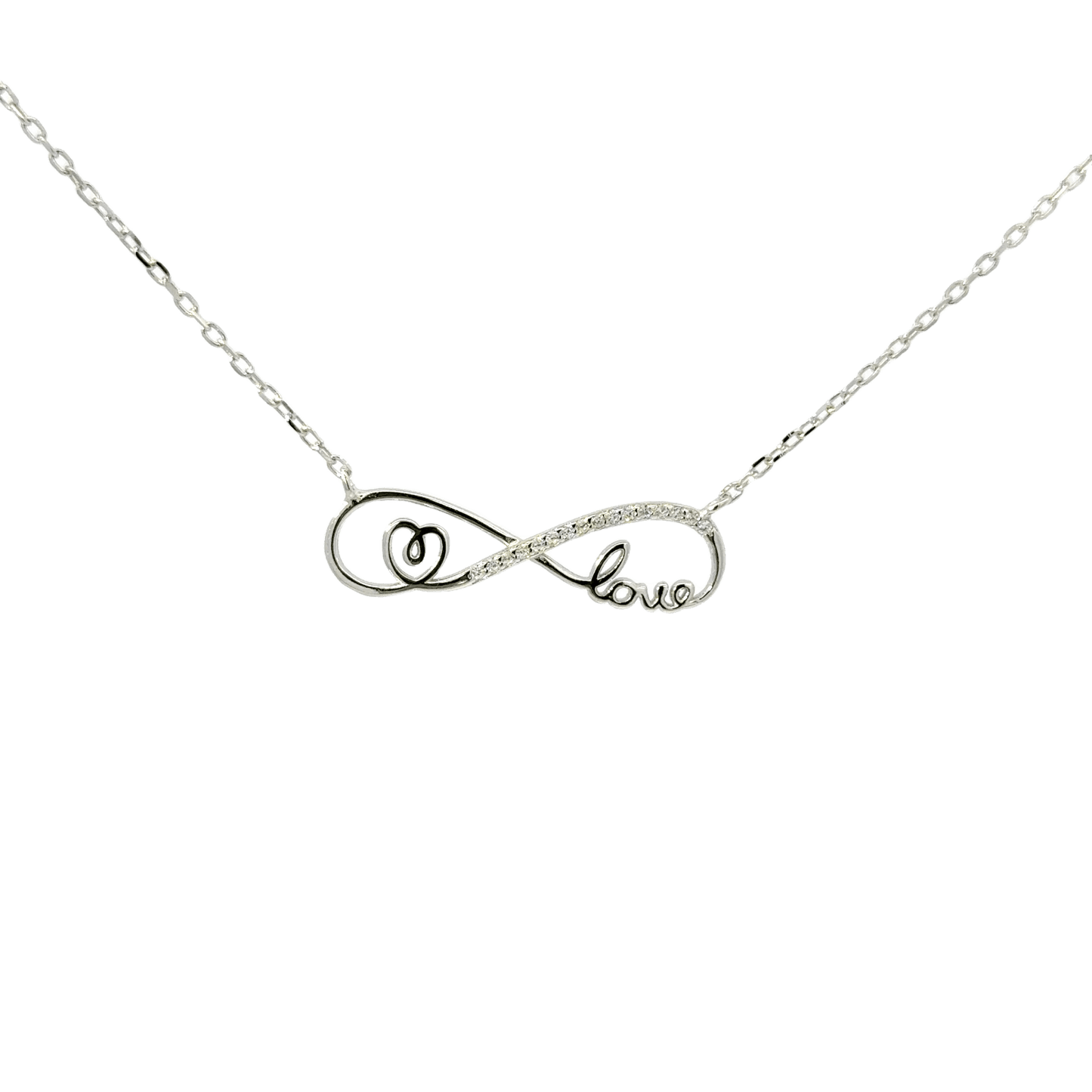 Rhodium Love Infinity chain with pendent