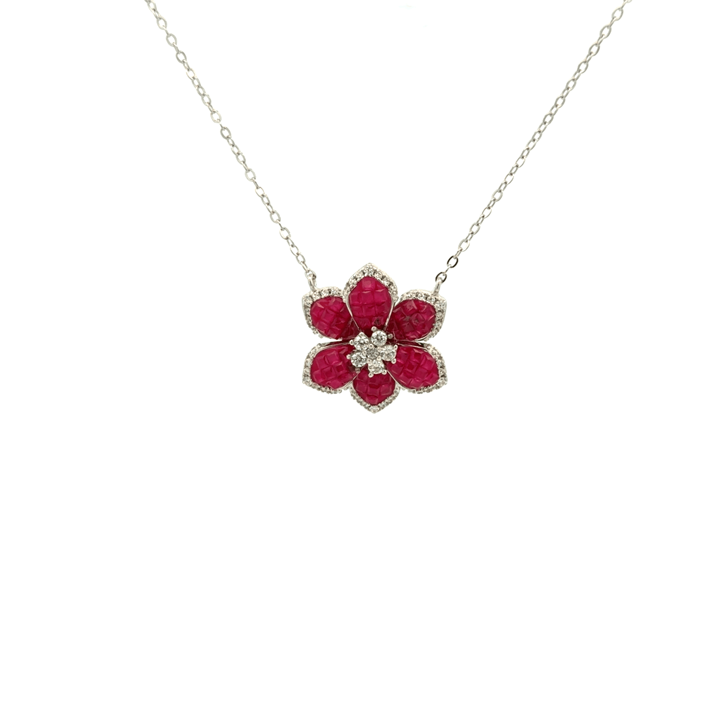 Rhodium Flower shape chain with pendent