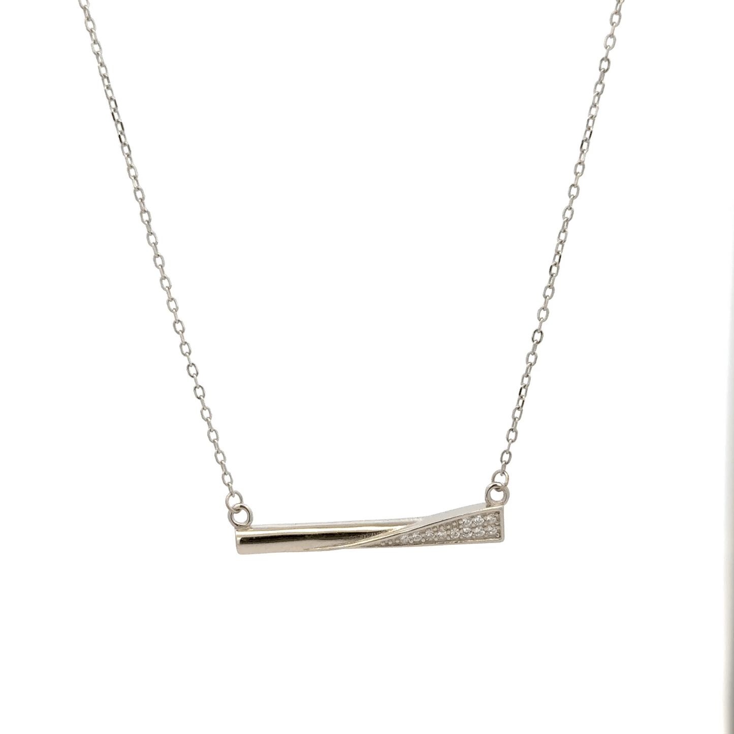 Rhodium Bar type chain with pendent