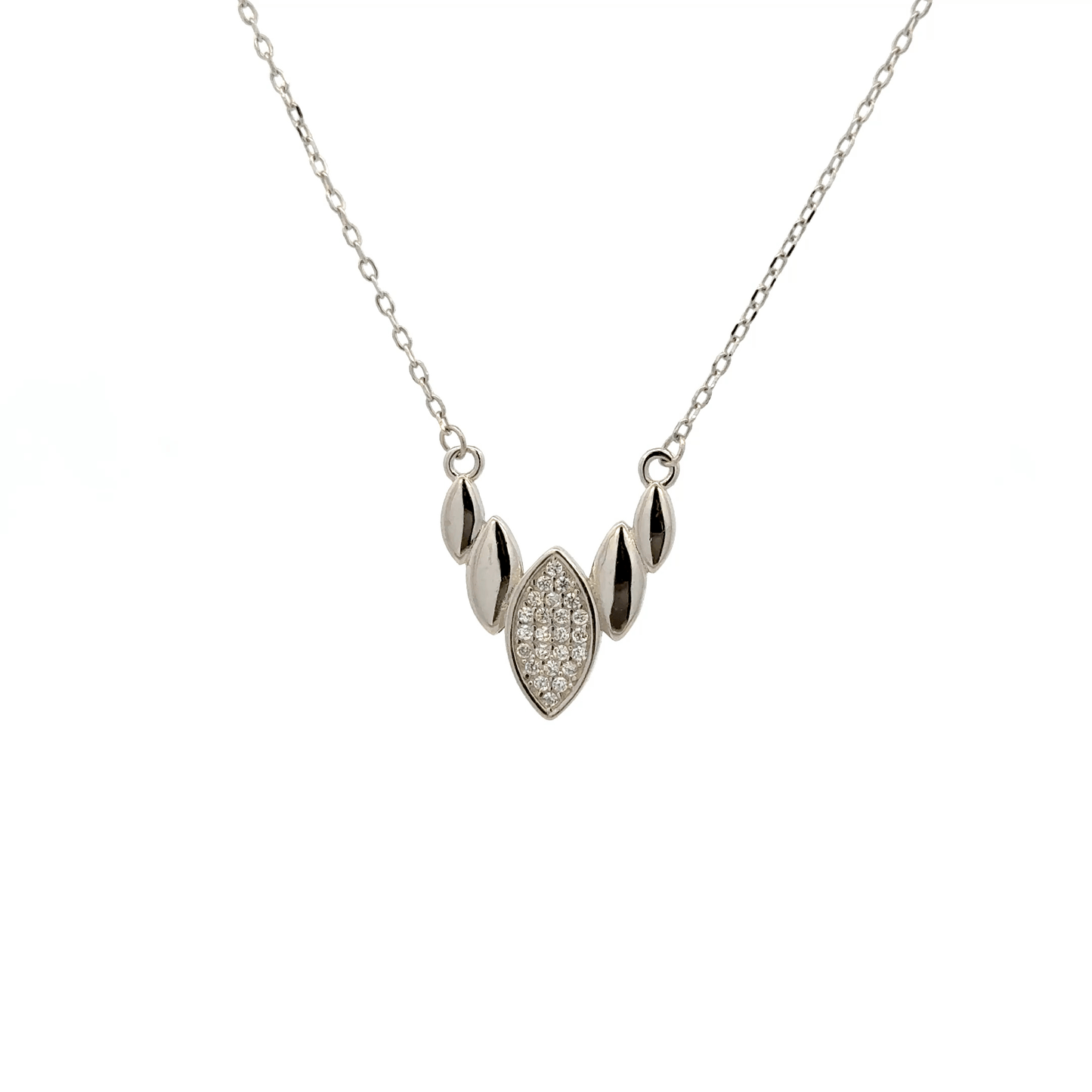 Rhodium leaf shaped chain with pendent