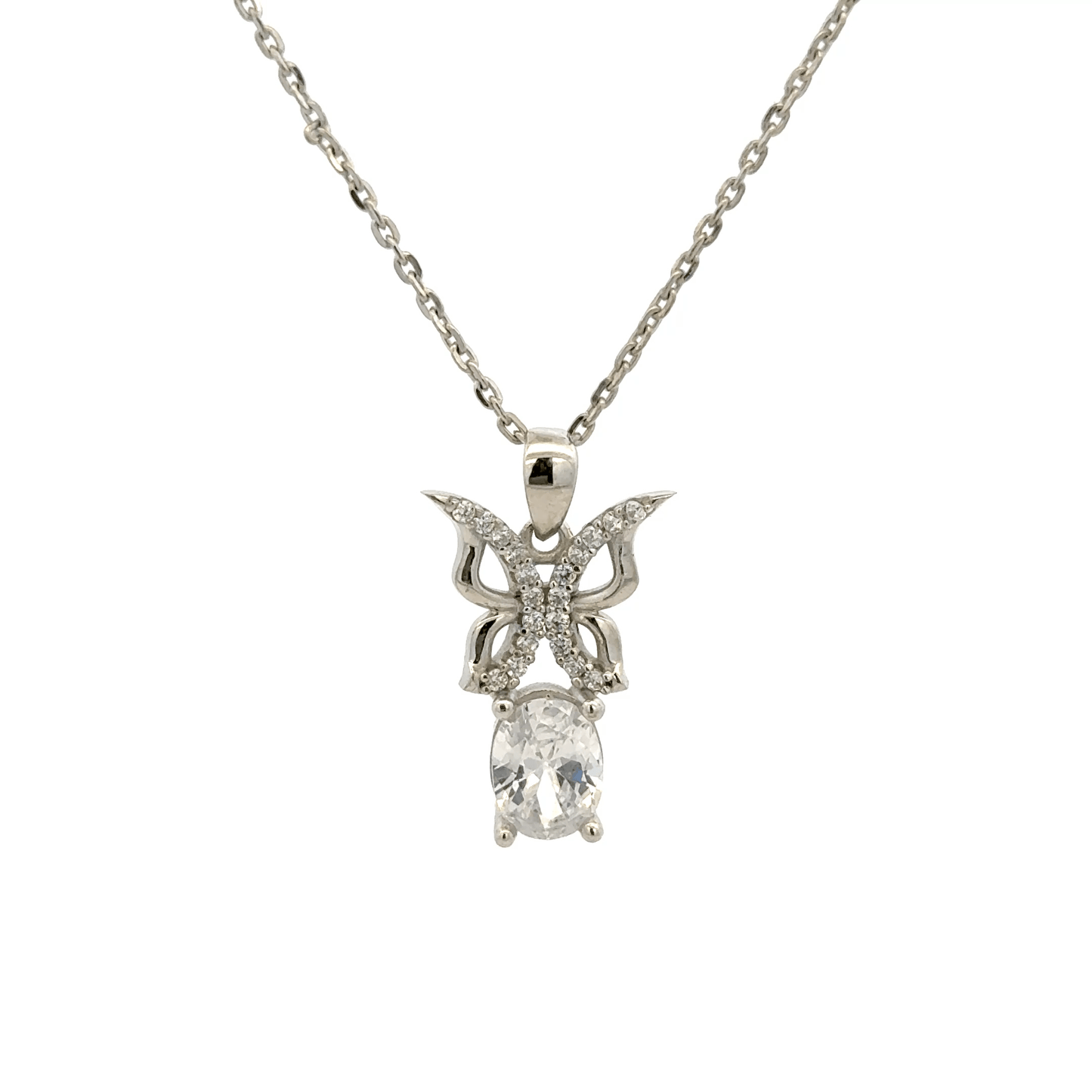 Rhodium Butterfly hanging stone chain with pendent