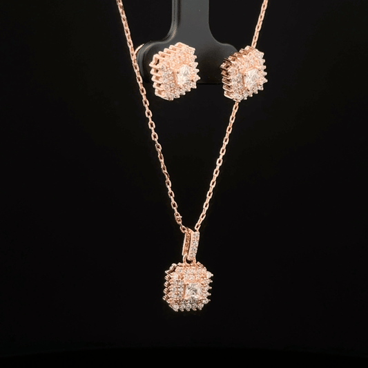 Square Chain Pendant With Earring