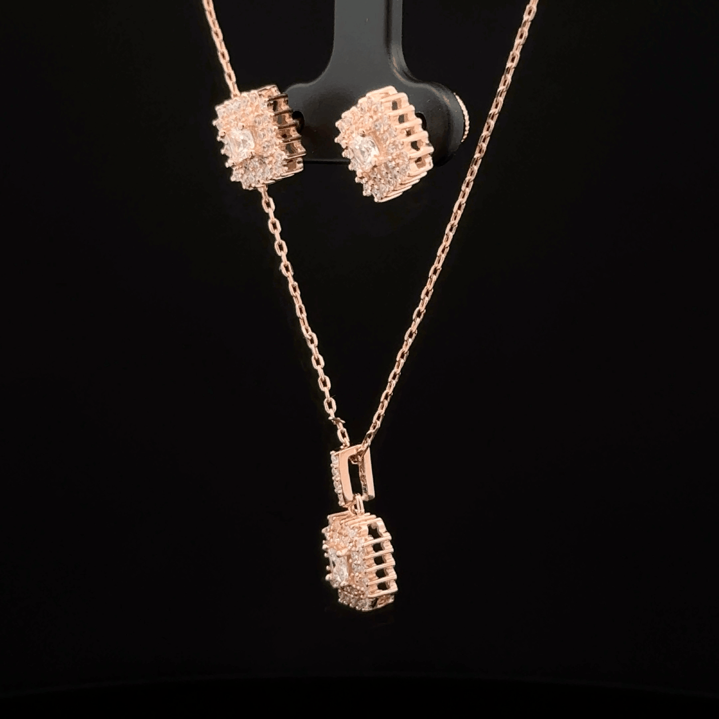 Square Chain Pendant With Earring