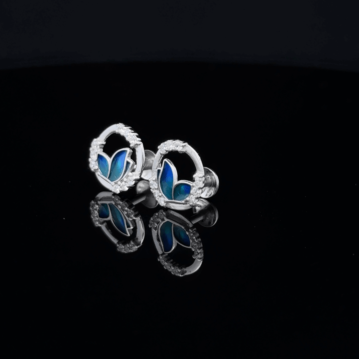 CIRCLE Blue Butterfly Earrings