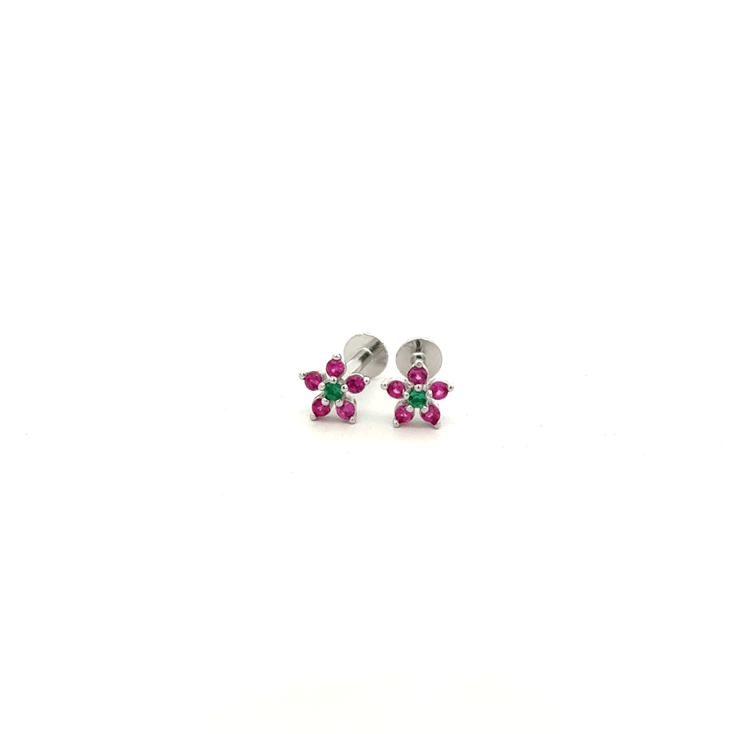 Pink Green Floral Stud