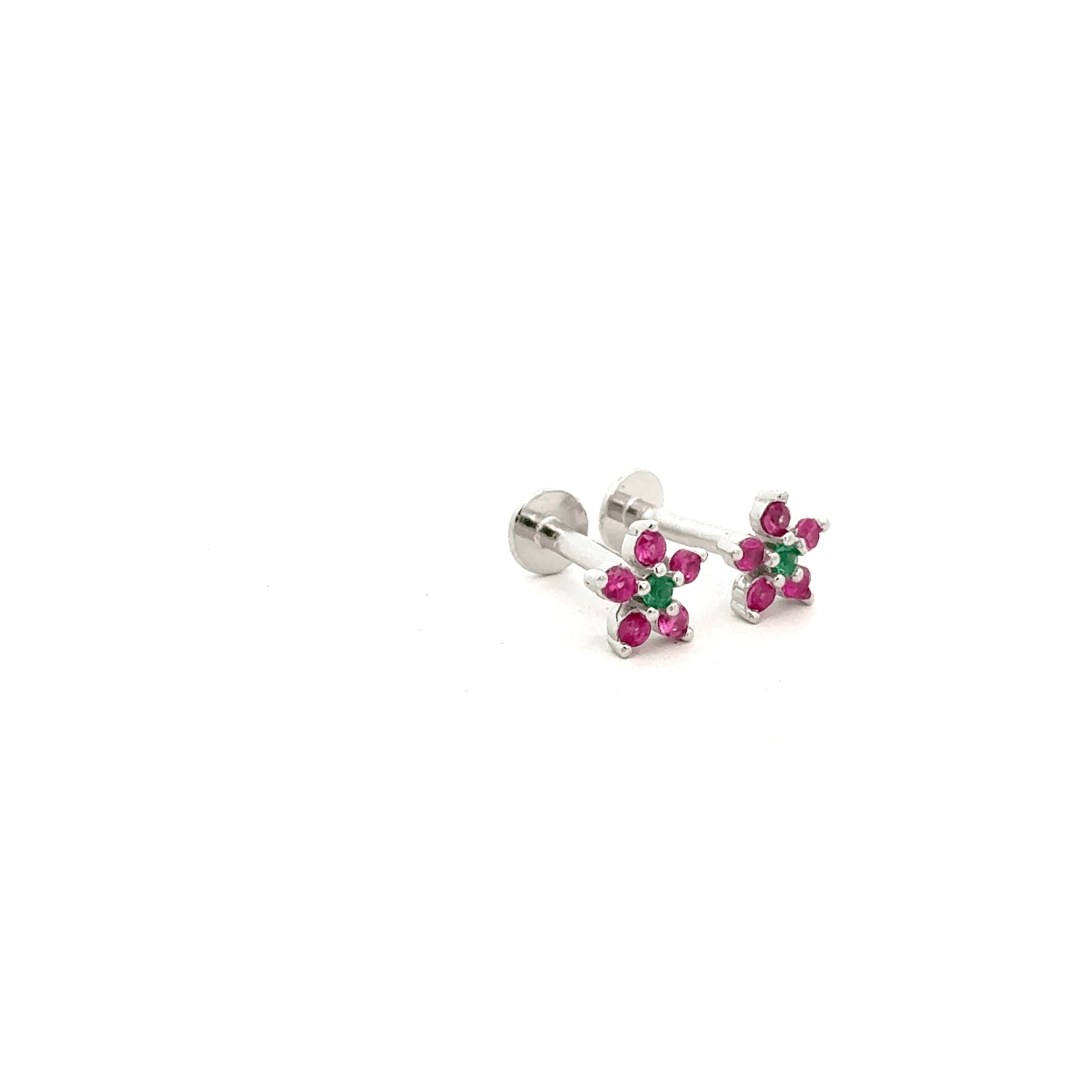Pink Green Floral Stud