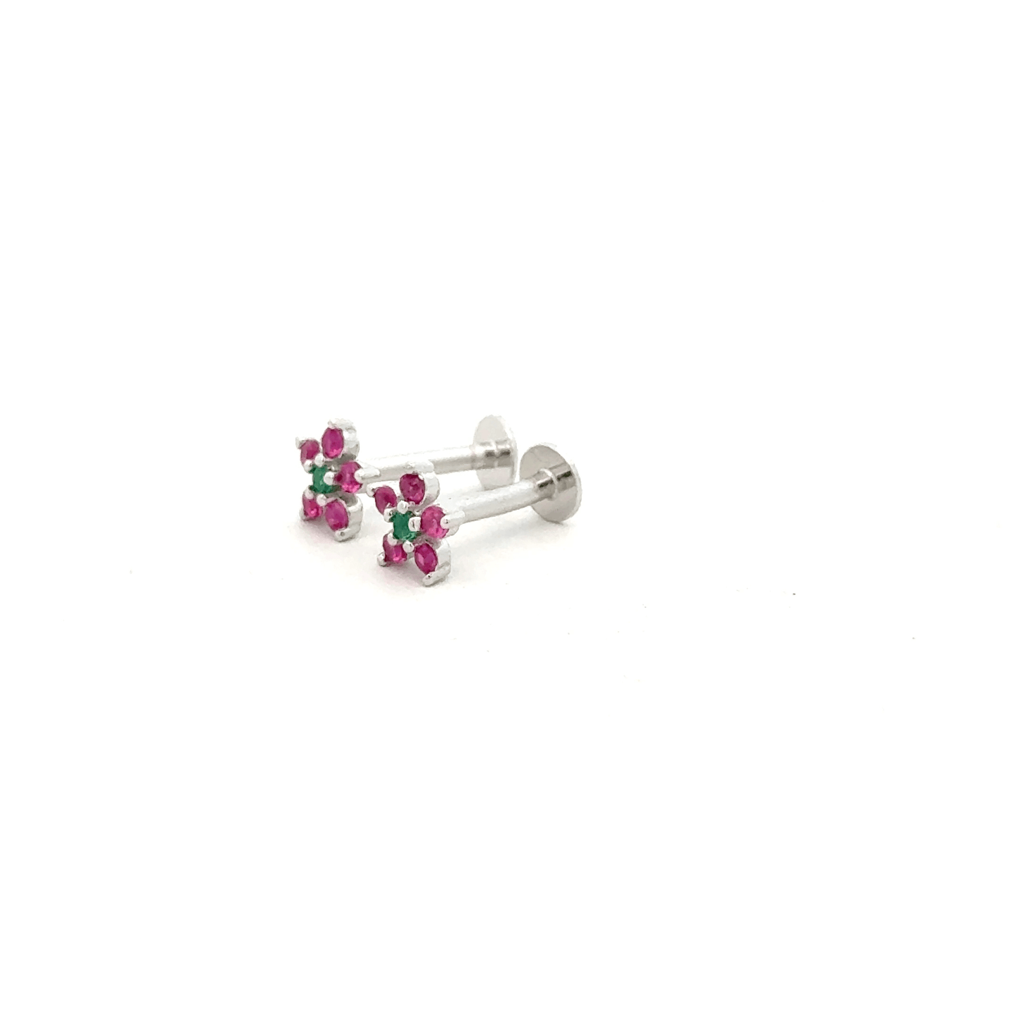 Pink Green Floral Stud