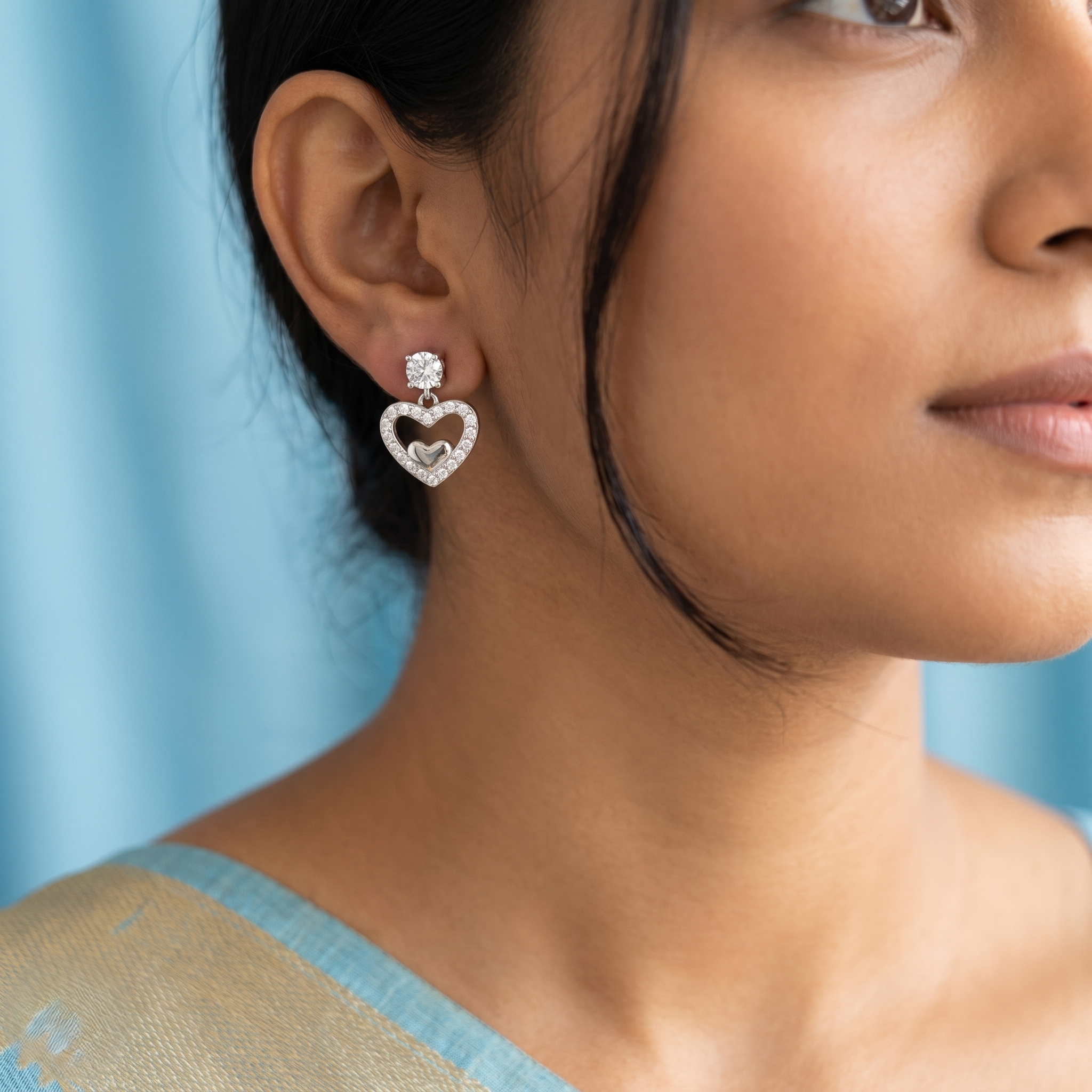 Hanging Open Heart Charm Earrings