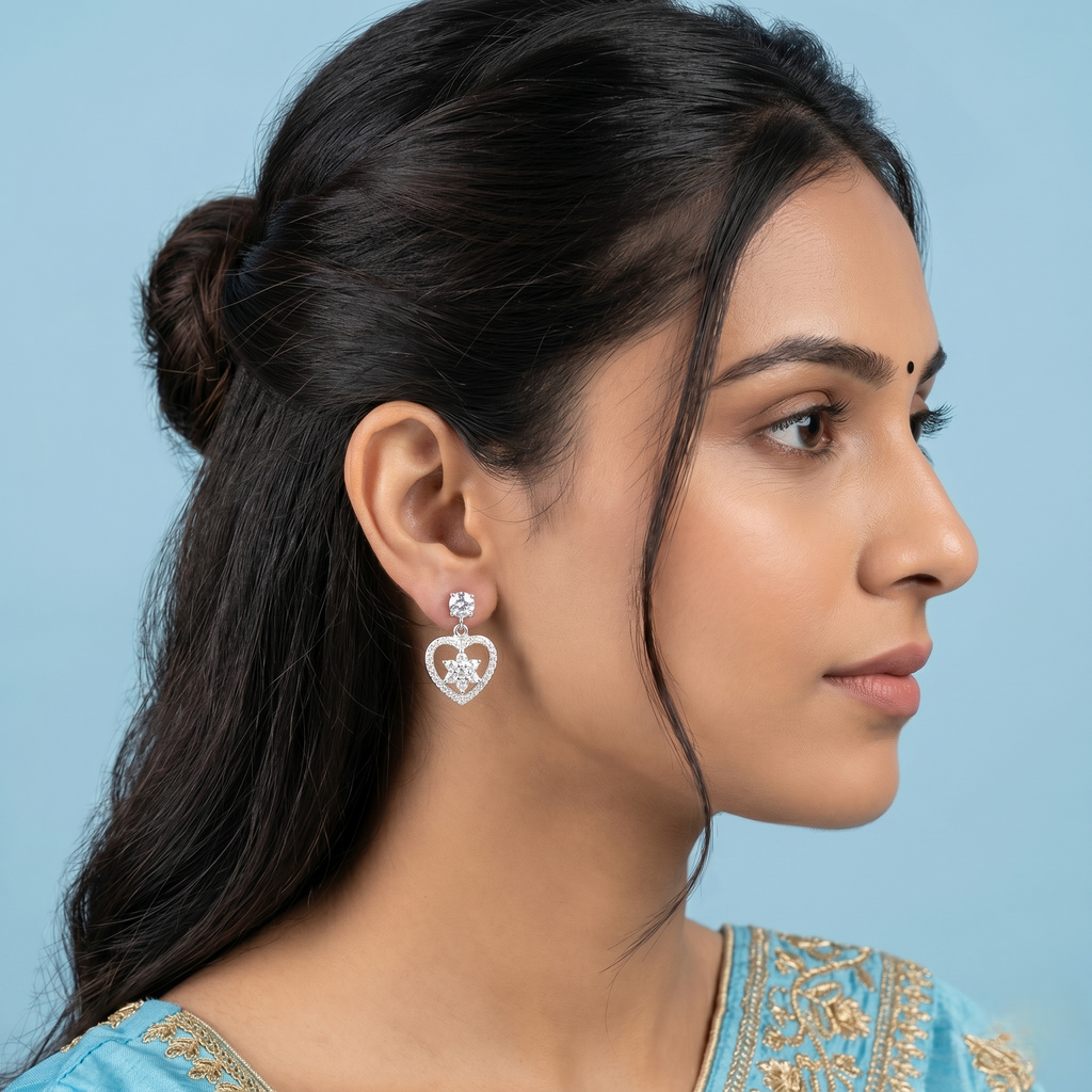 Heart-shaped earrings with floral