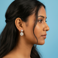 Heart-Petal Drop Earrings with Round Solitaire Top