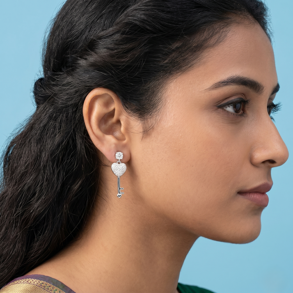 Heart and key shape earrings