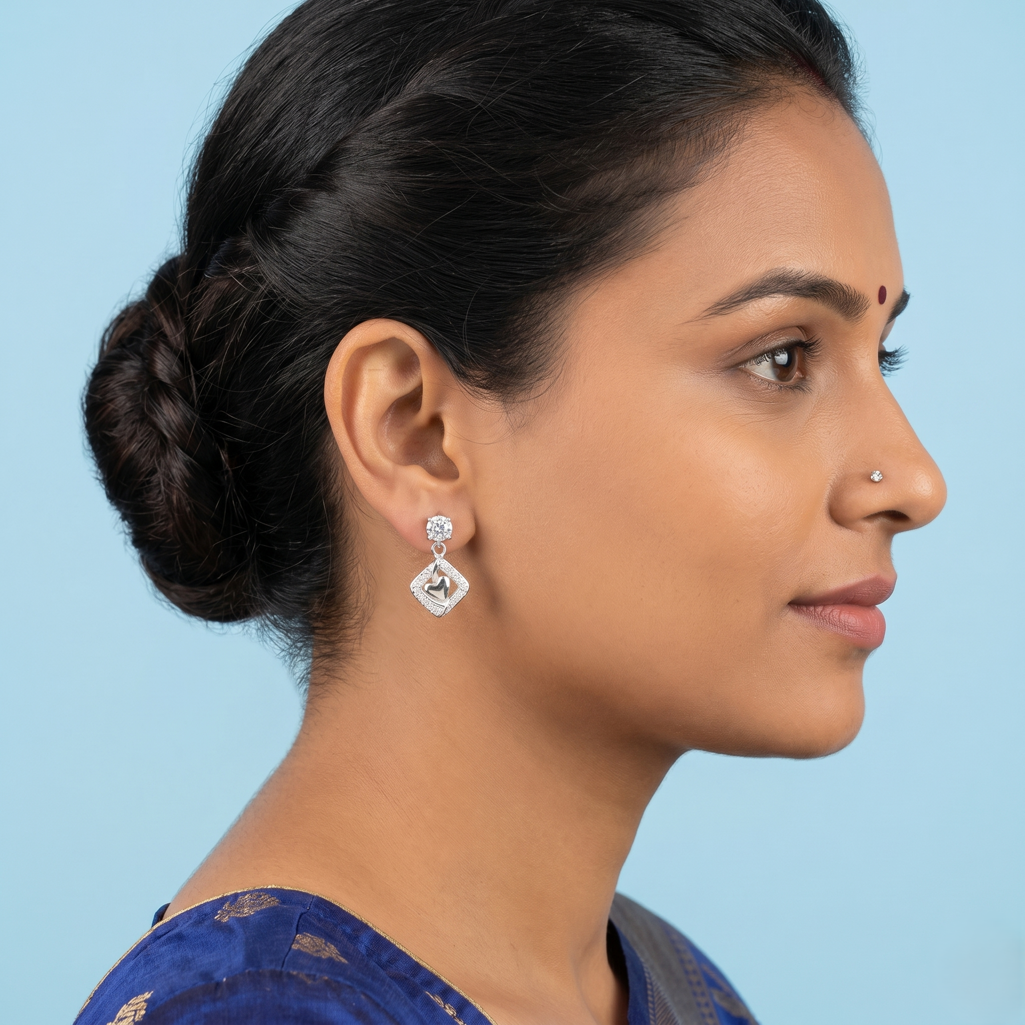 Heart in Rhombus Frame Drop Earrings