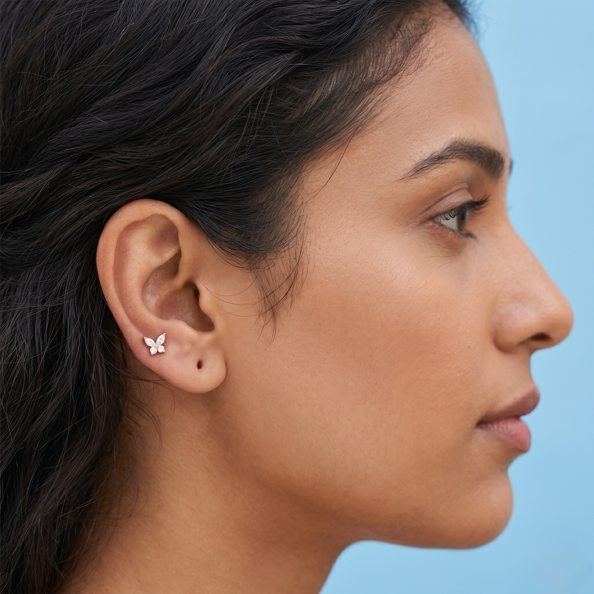 Rose gold Butterfly second stud