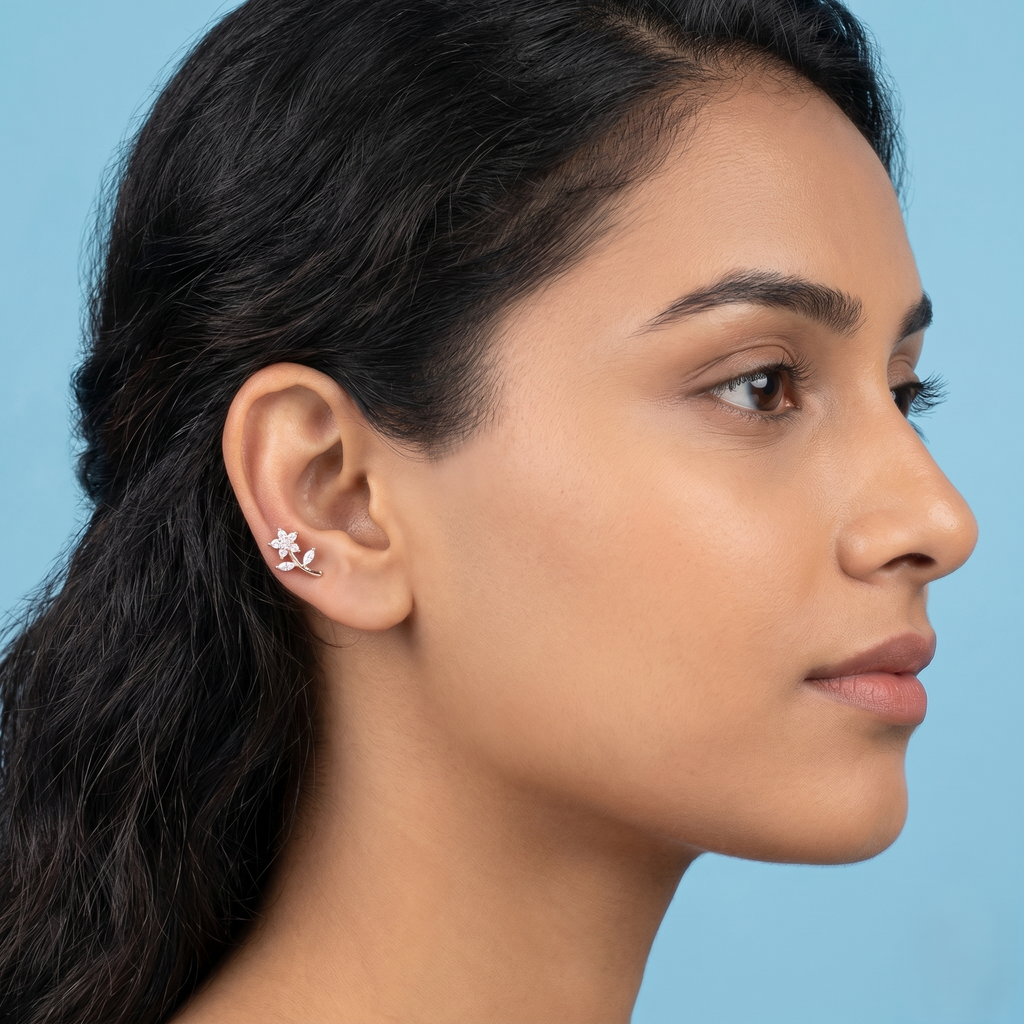 Rose gold Flower with Leaf second stud