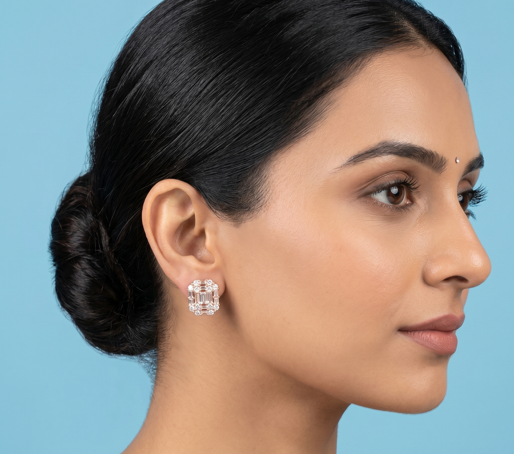 Rose gold Rectangle Cluster Earrings