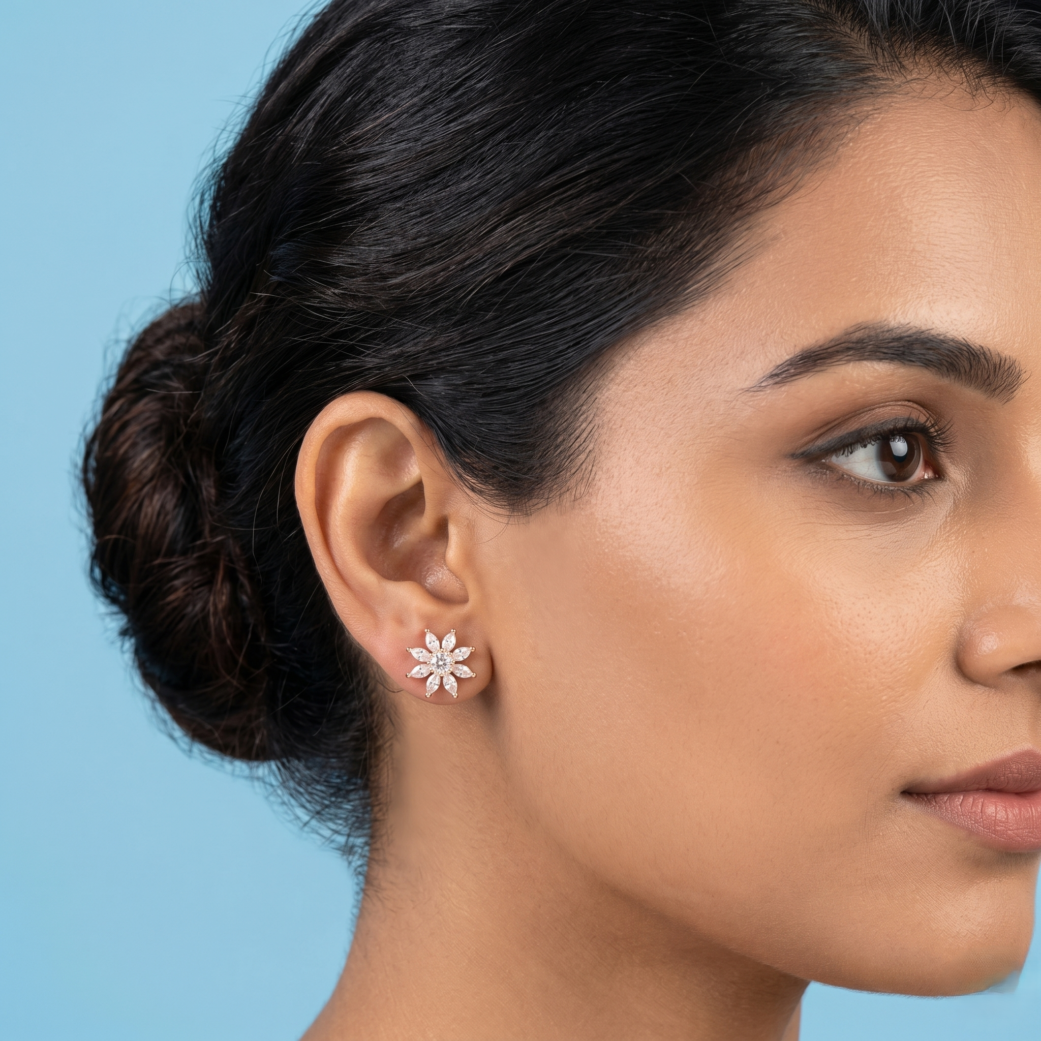 Rose Gold Earrings with Enamel Leaf and Crystals