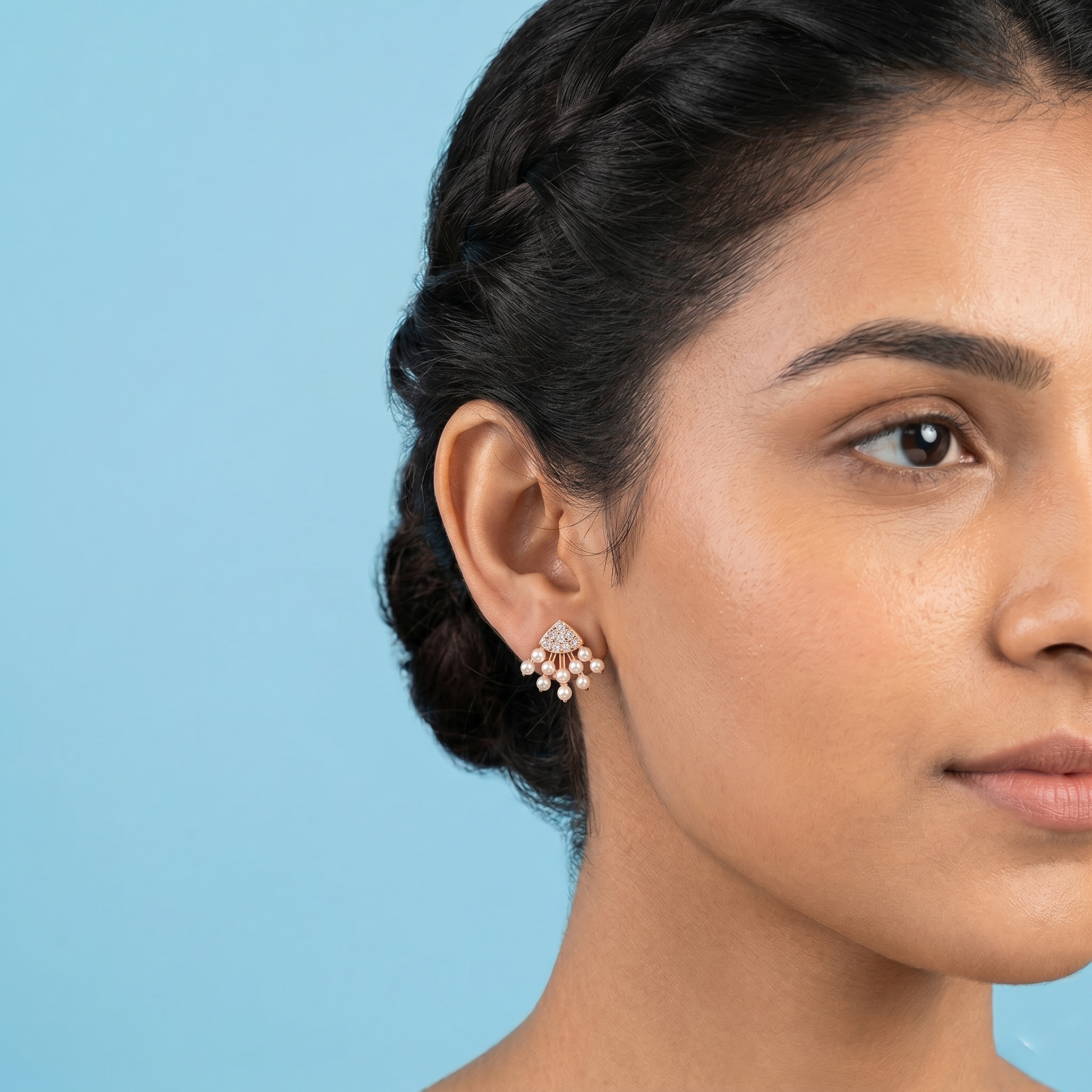 Rose Gold Pearl Fan Stud Earrings