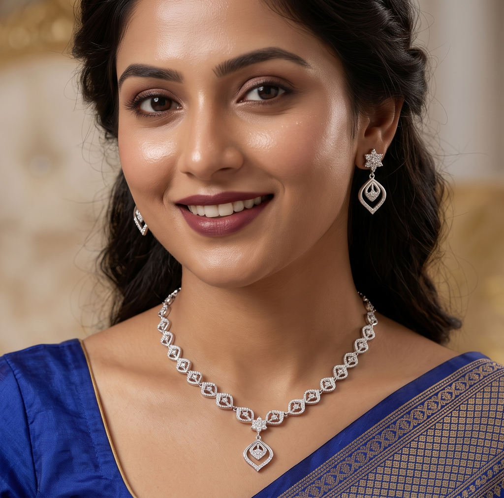 Diamond Necklace Design in Silver