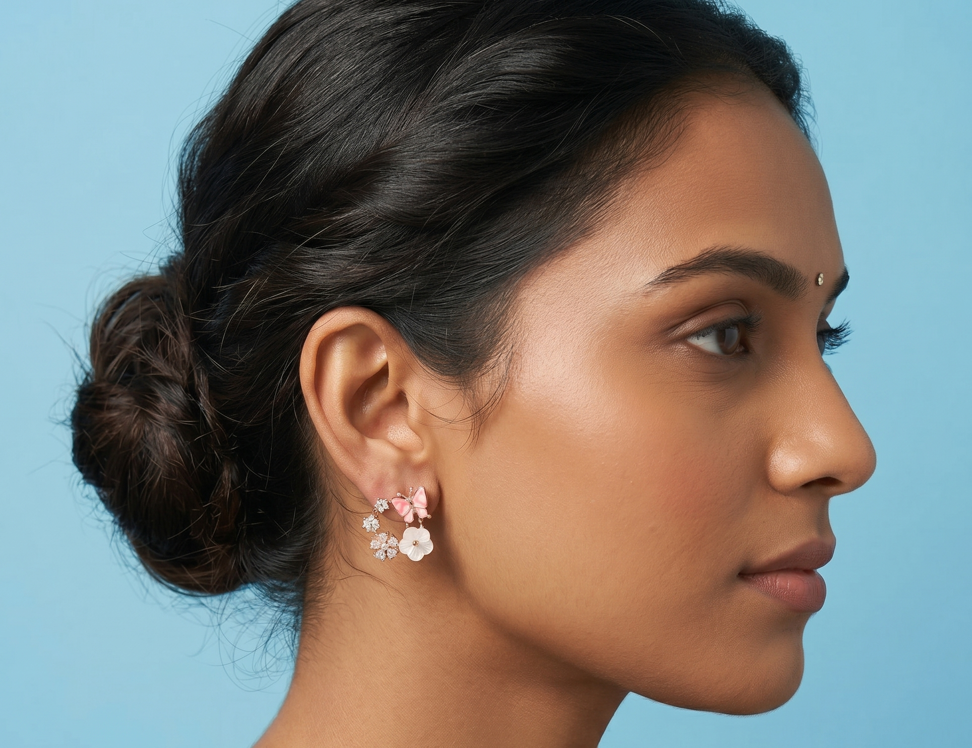 Rose Gold Butterfly and Flower Earrings