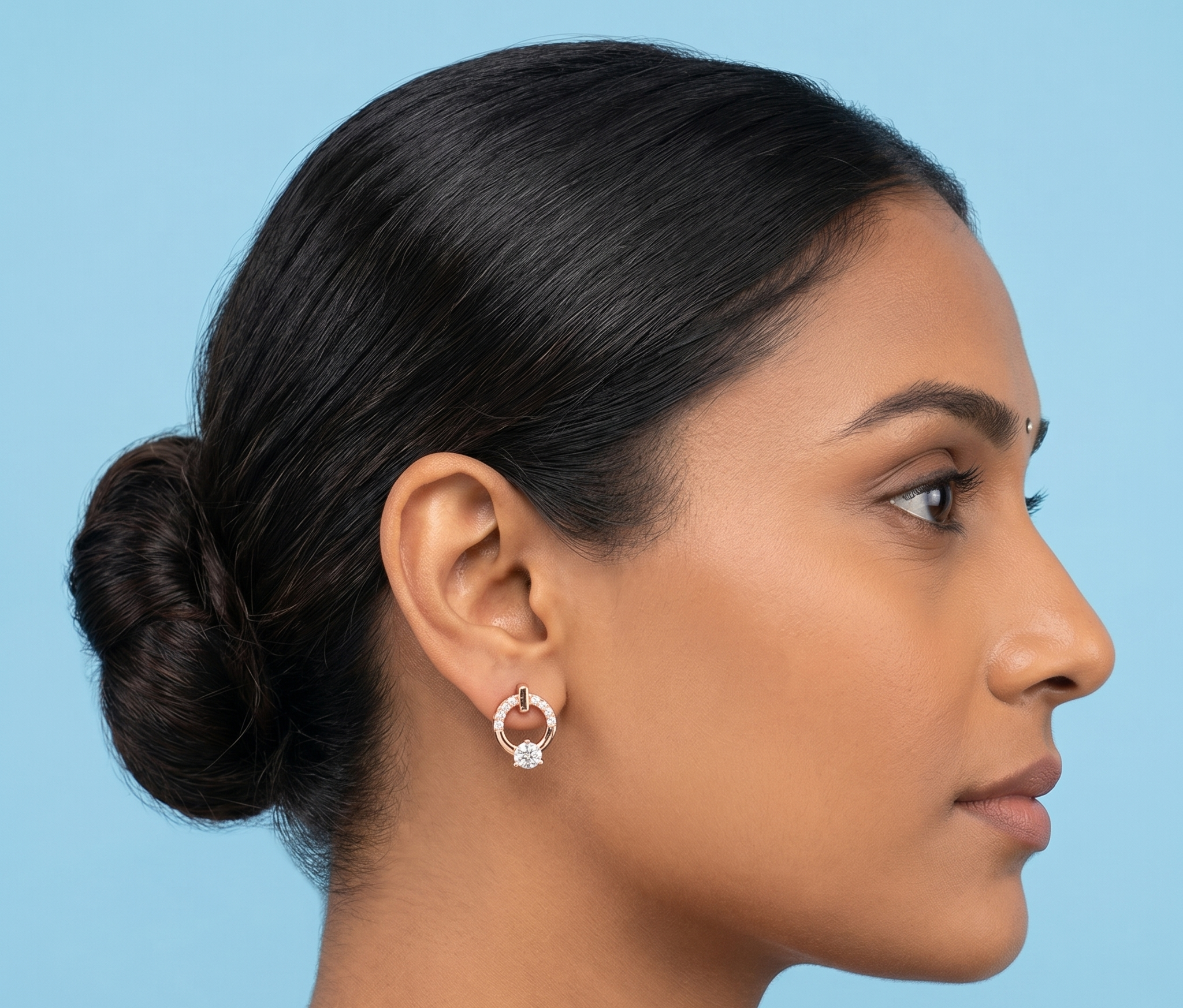 Rose Gold Circle Solitaire Earrings