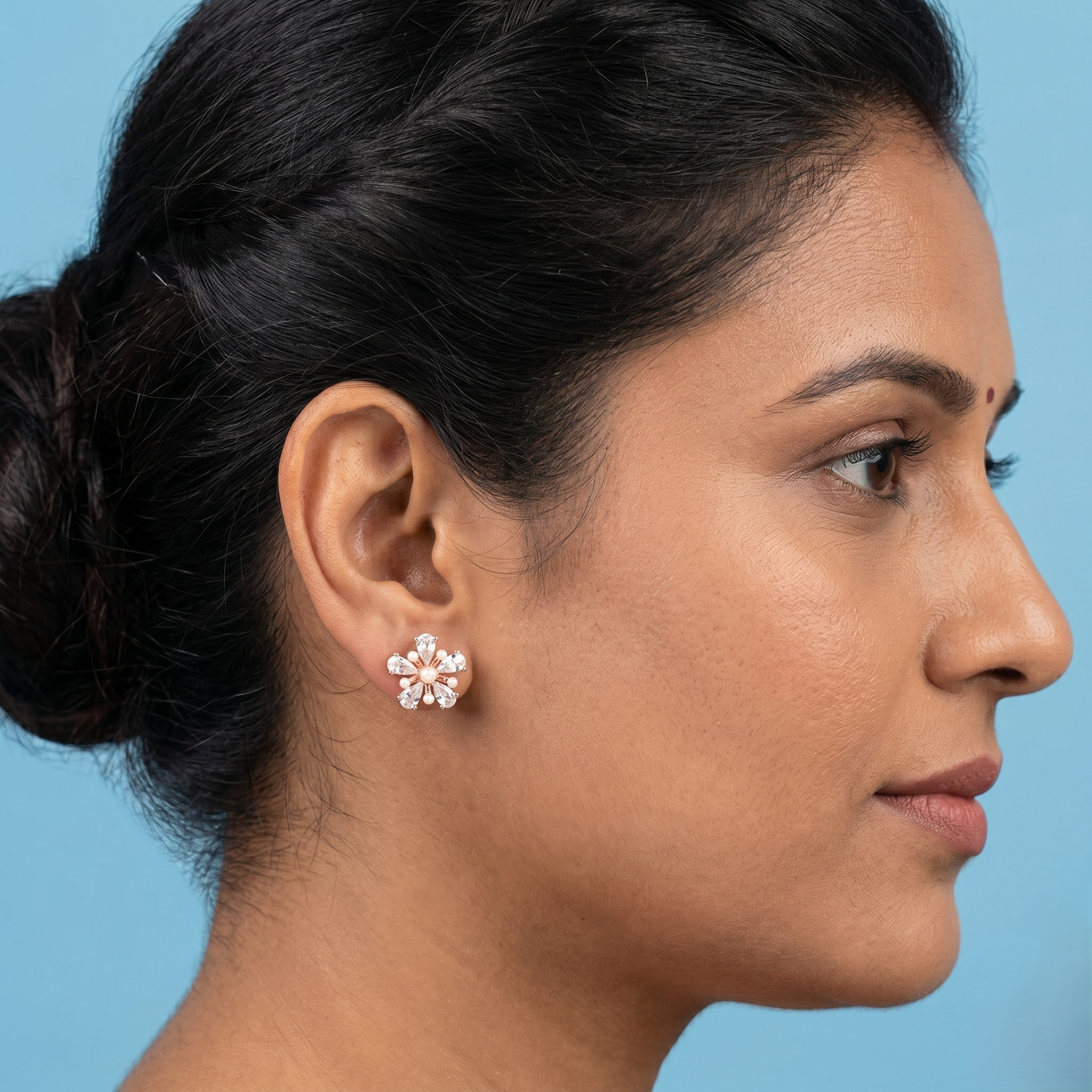 Rose gold Flower with pearl Earrings