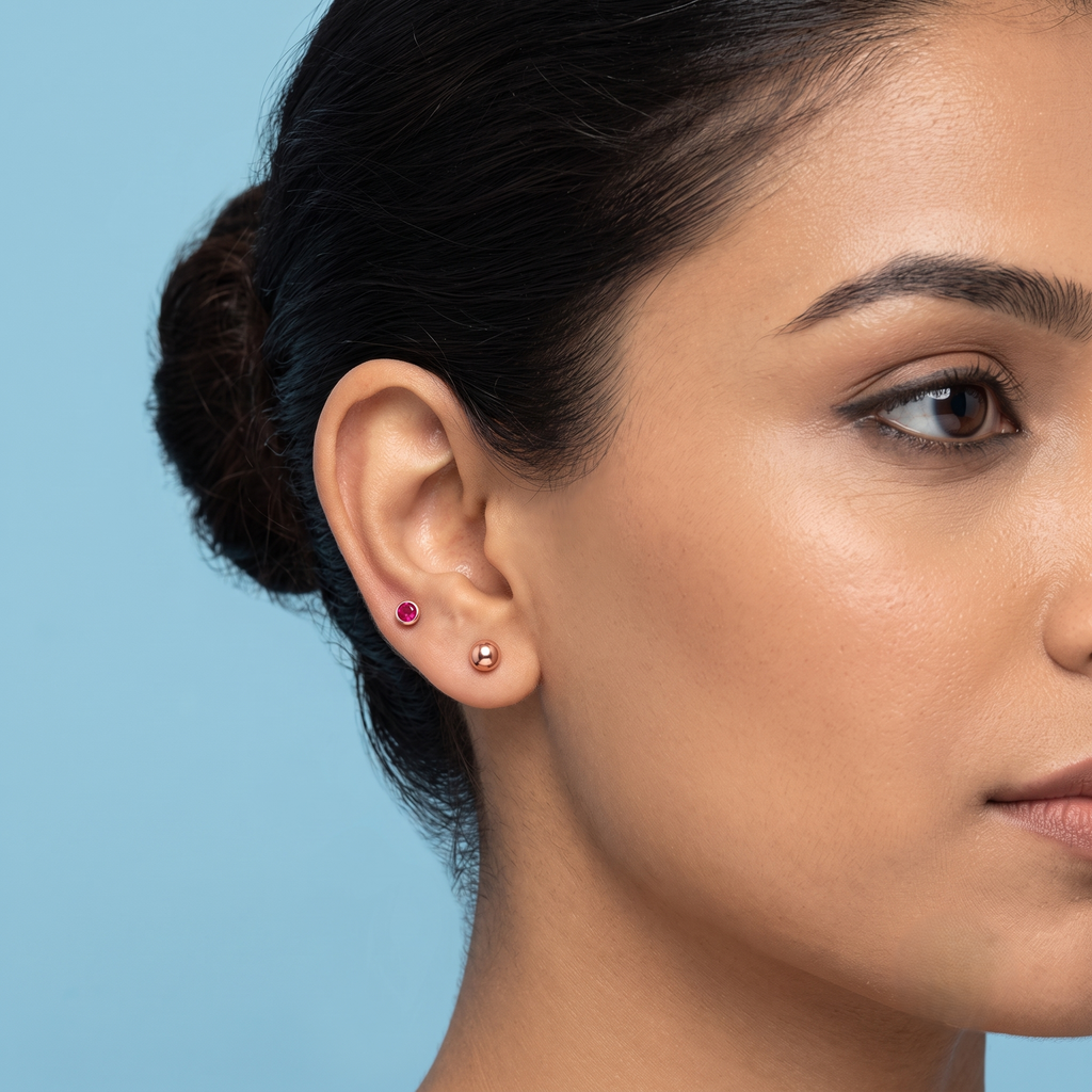 Round Pink Stone Stud