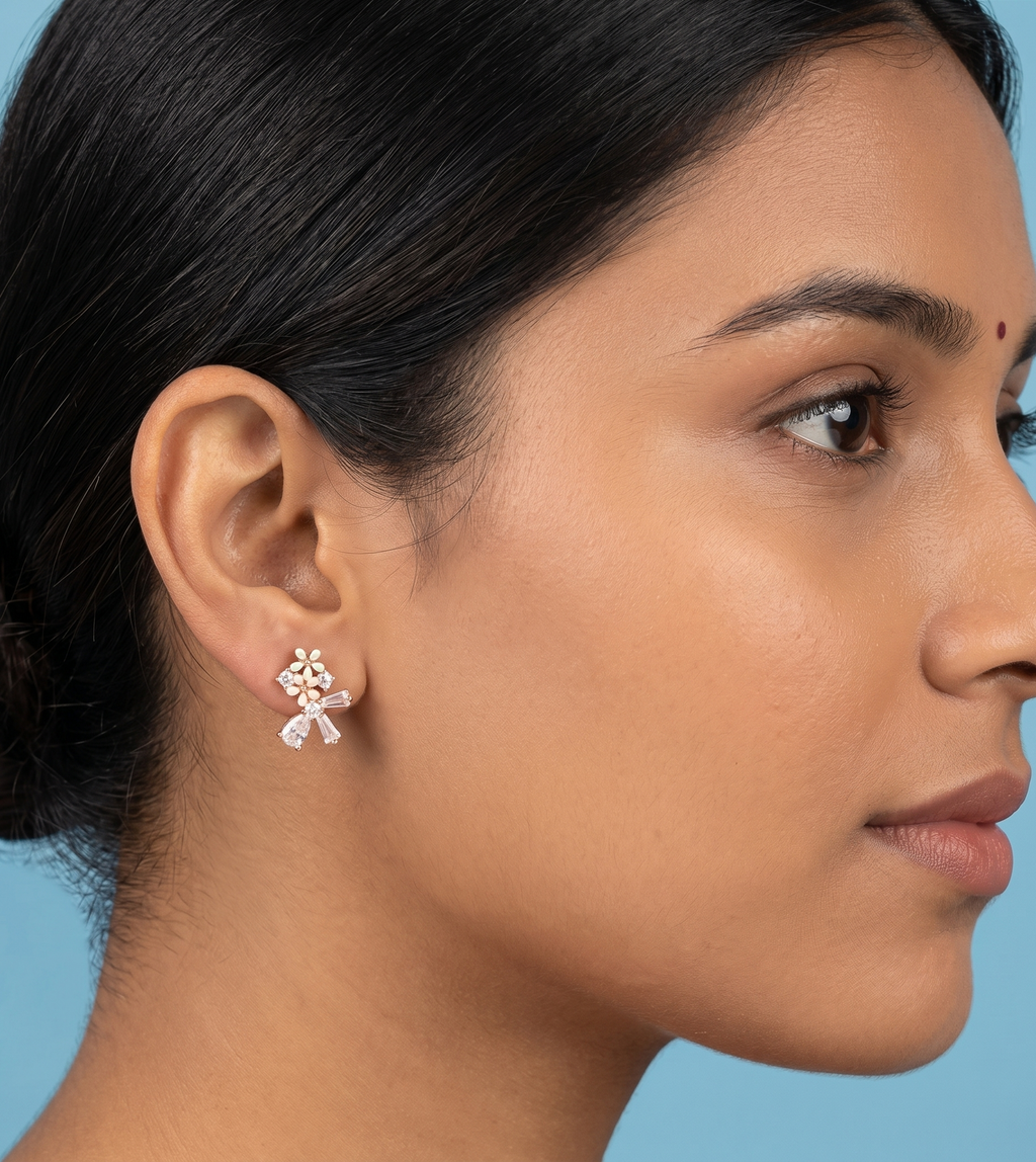 Rose Gold Enamel Flower Cluster earrings