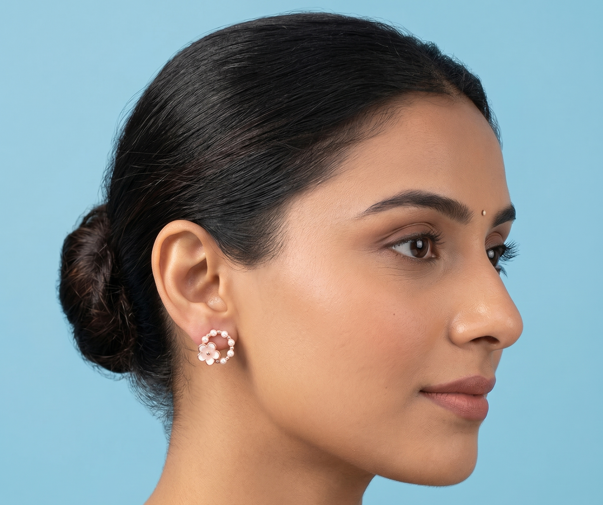 Rose Gold Flower & Pearl earrings