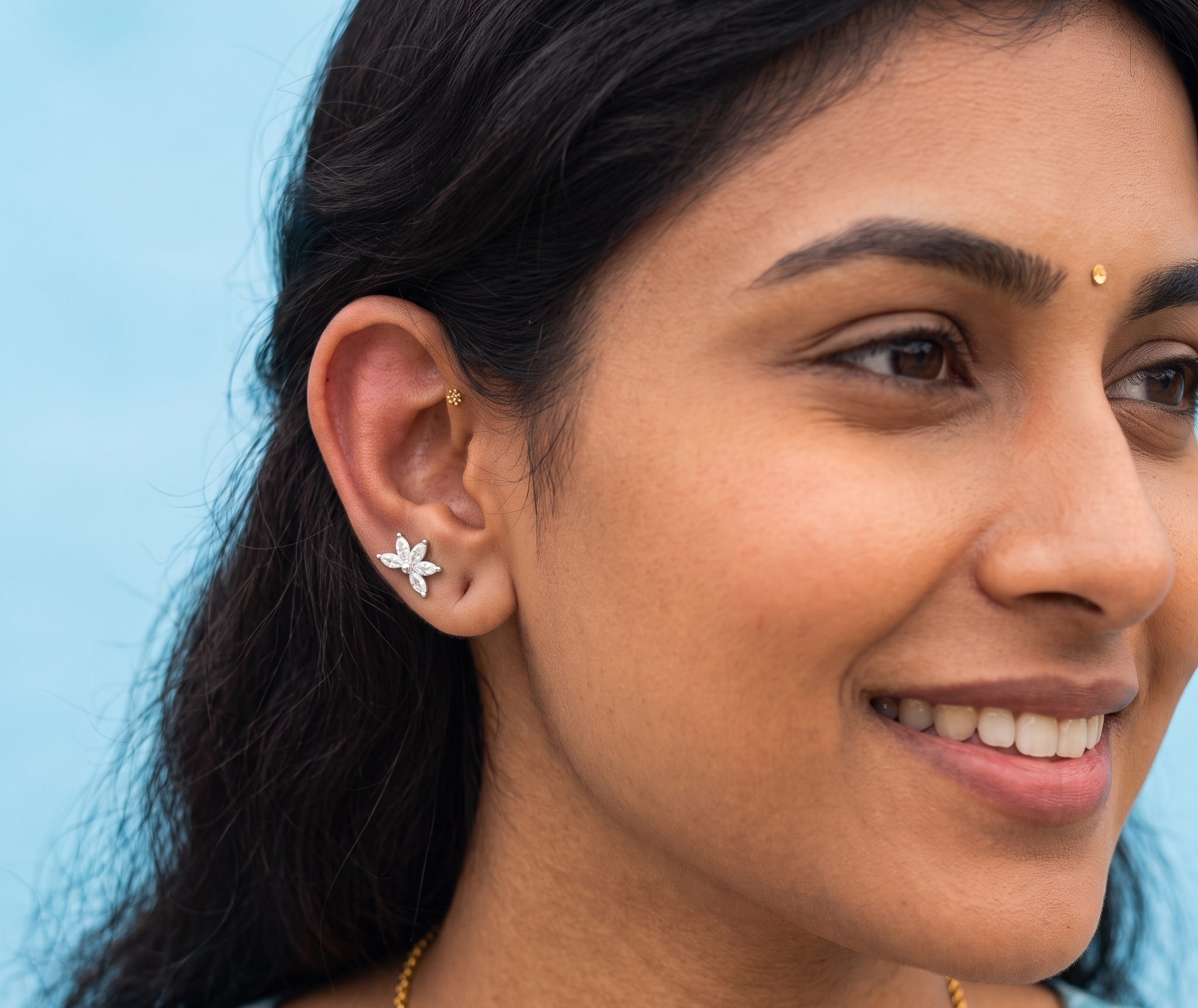 Silver Four Stone Second Stud