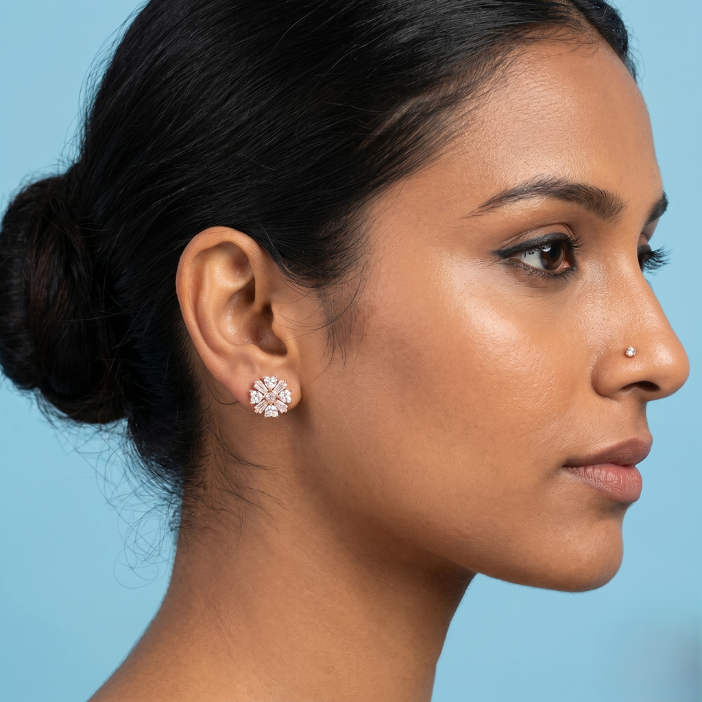 Rose gold flower earrings