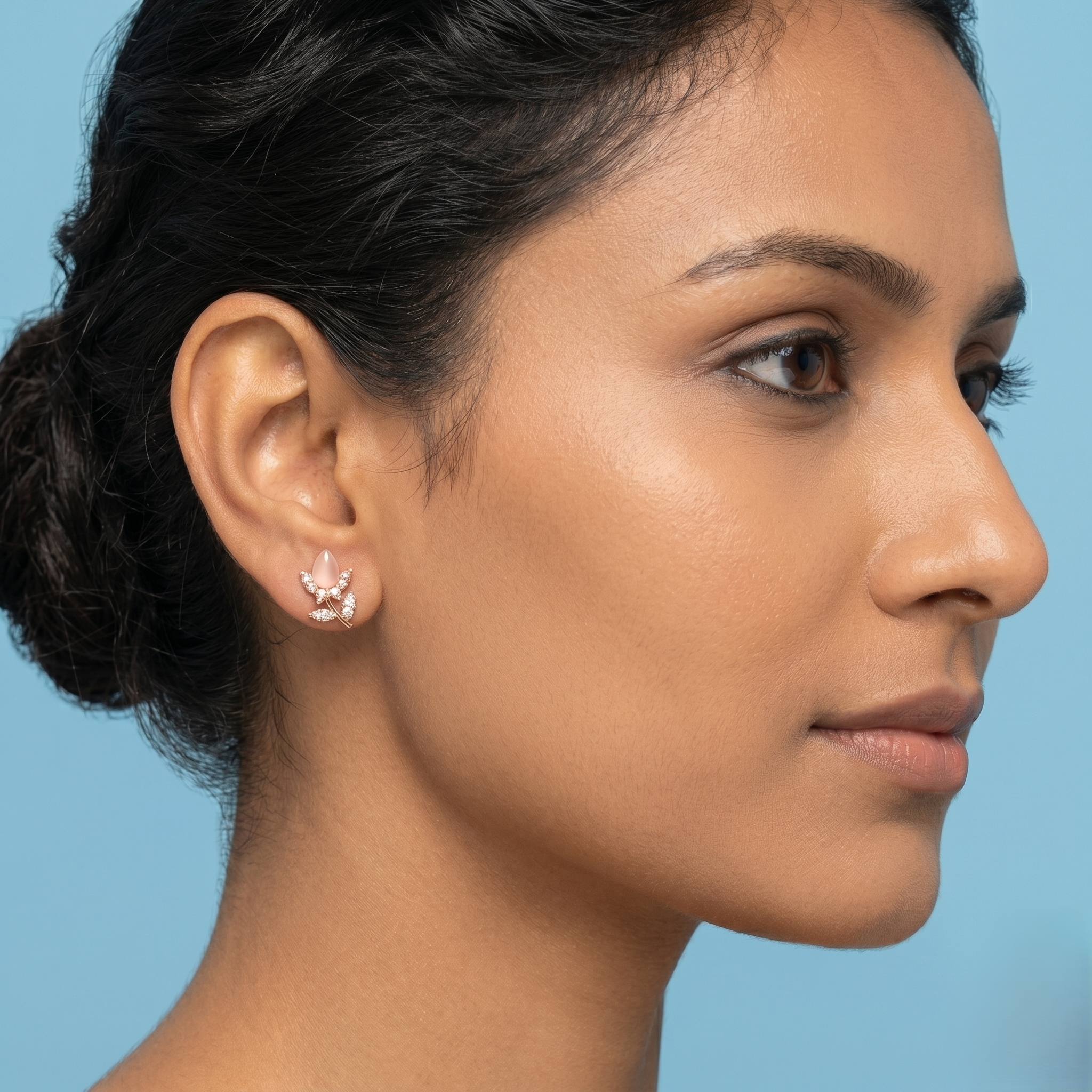 Rose gold flower with leaf earrings