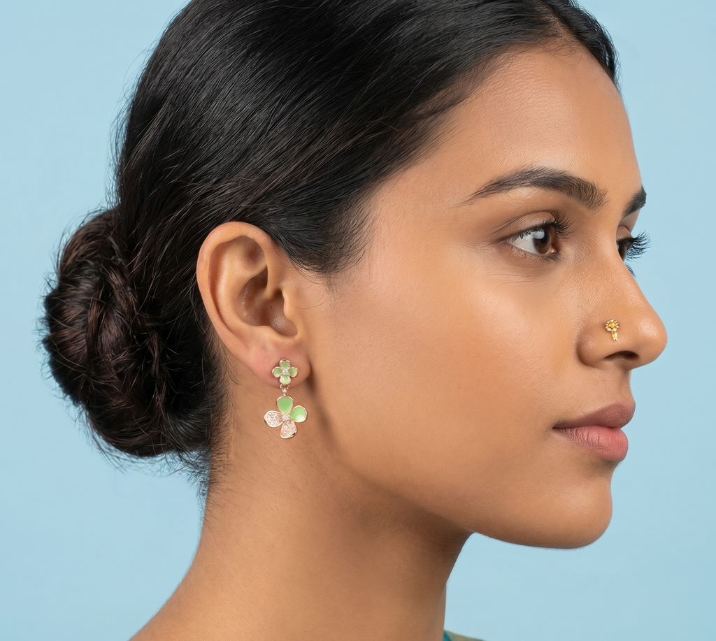 Rose gold hanging flower earrings