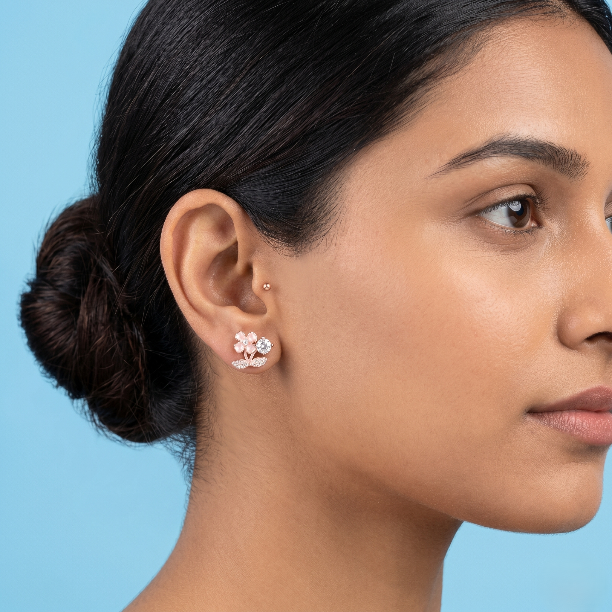Rose gold leaf & flower earrings