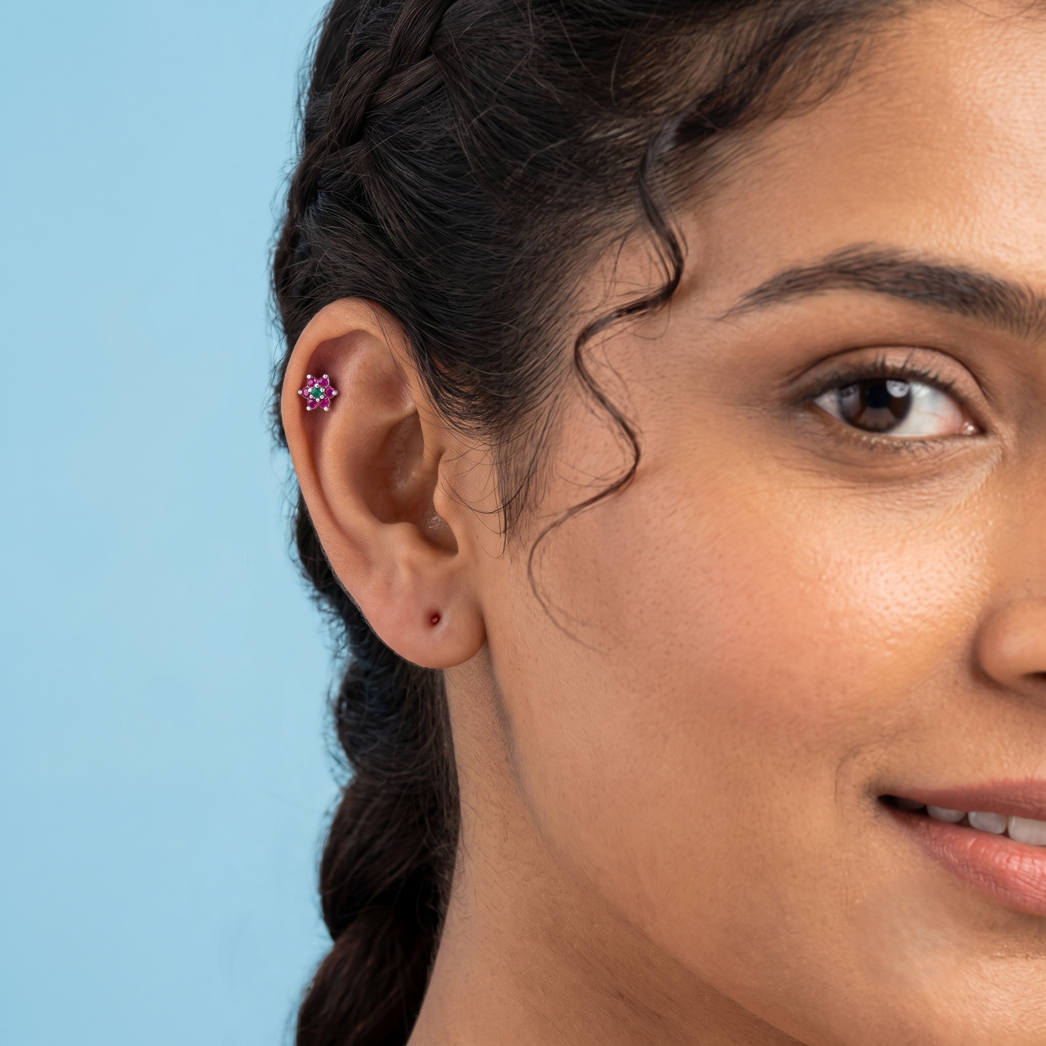 Green Stone Flower Stud