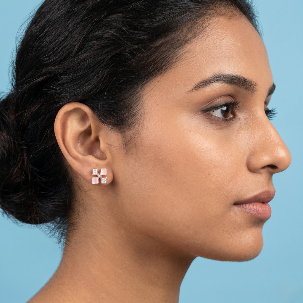 Rose Gold Pink & White Tile earrings