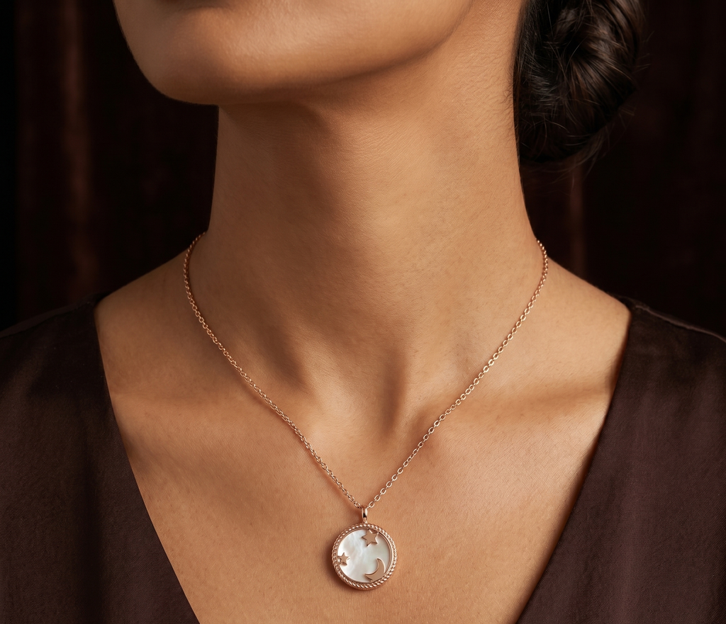 The Lunar Pearl Coin rose gold chain Pendant