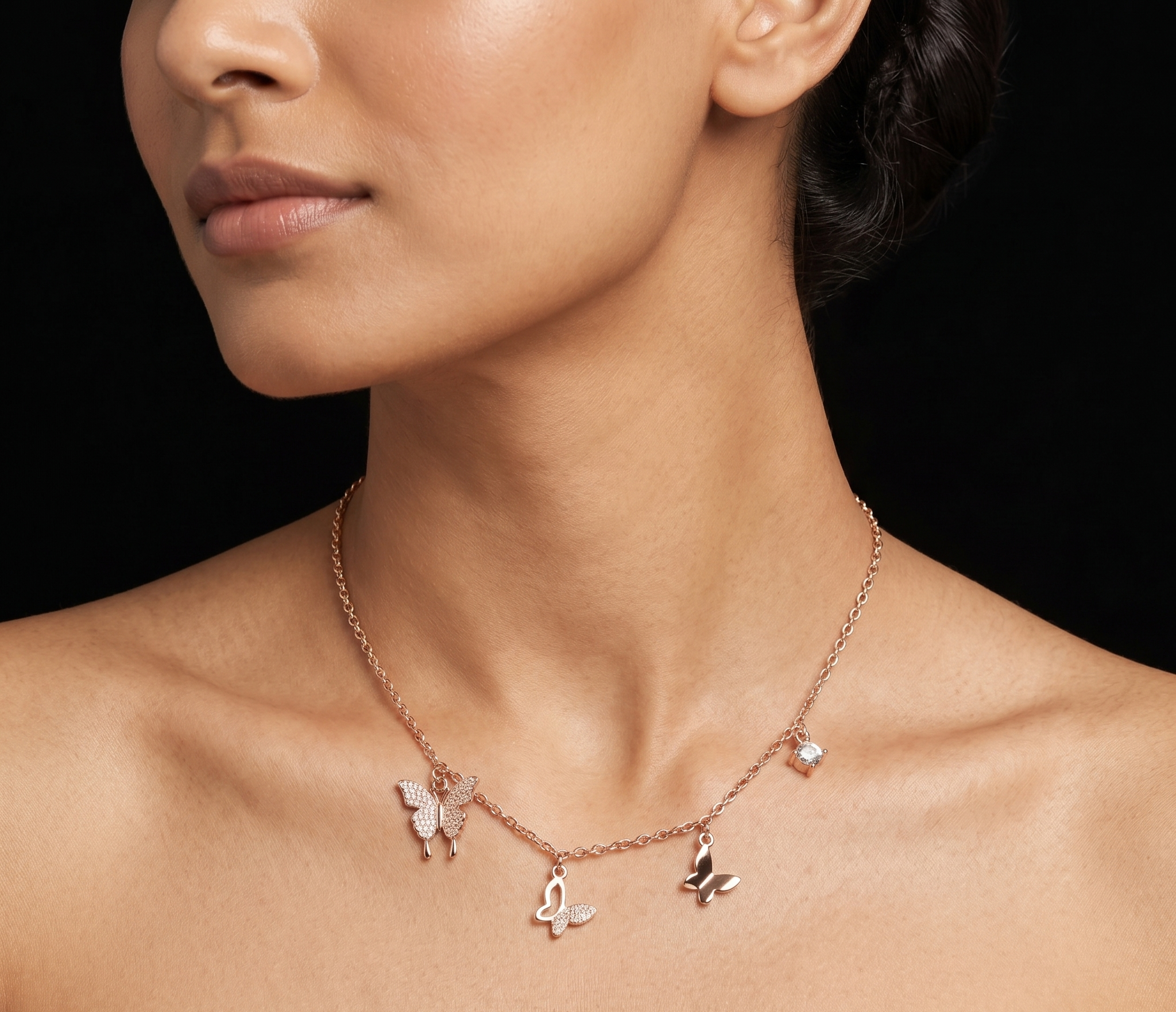 Butterfly charm rose gold chain pendant