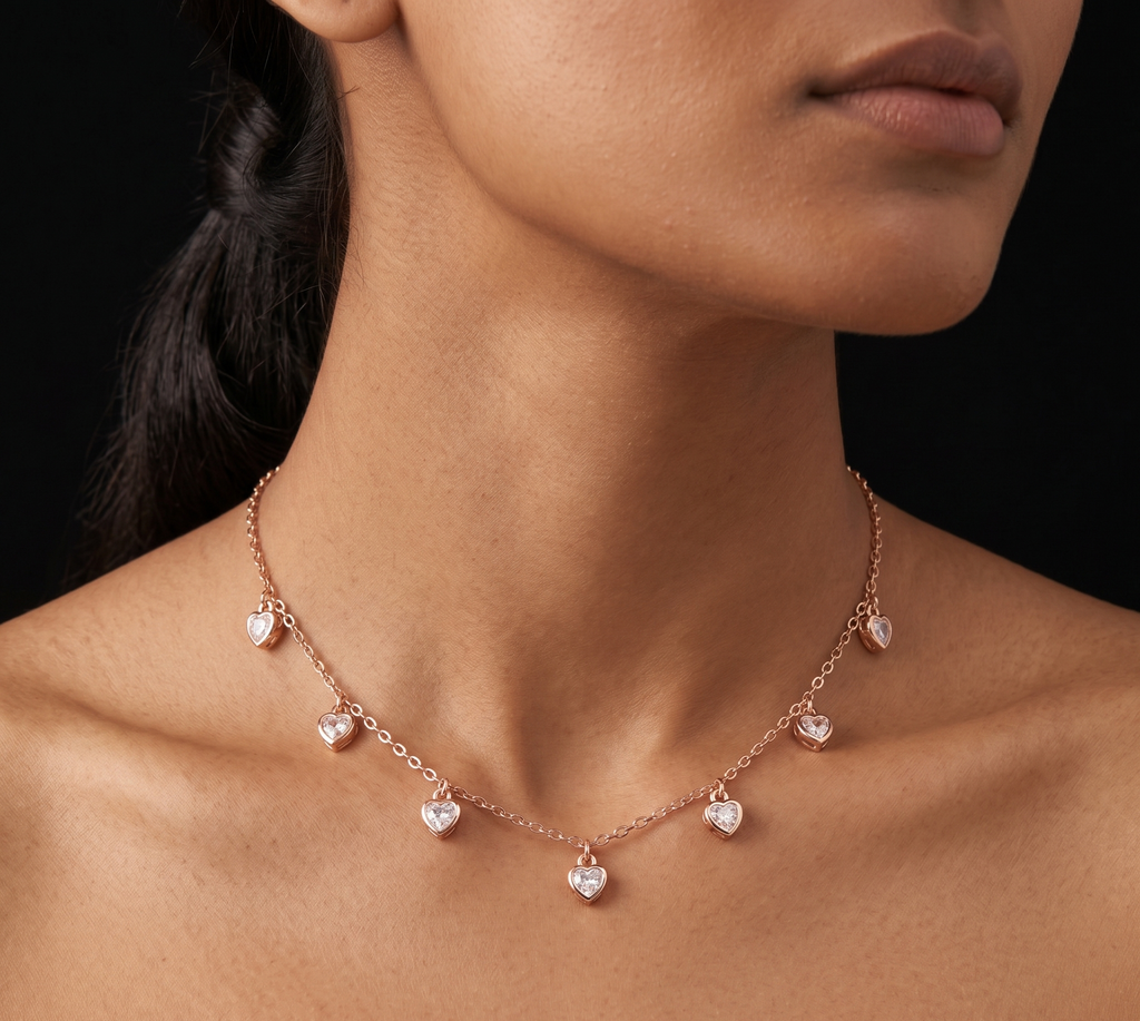 Heart charm rose gold chain pendant