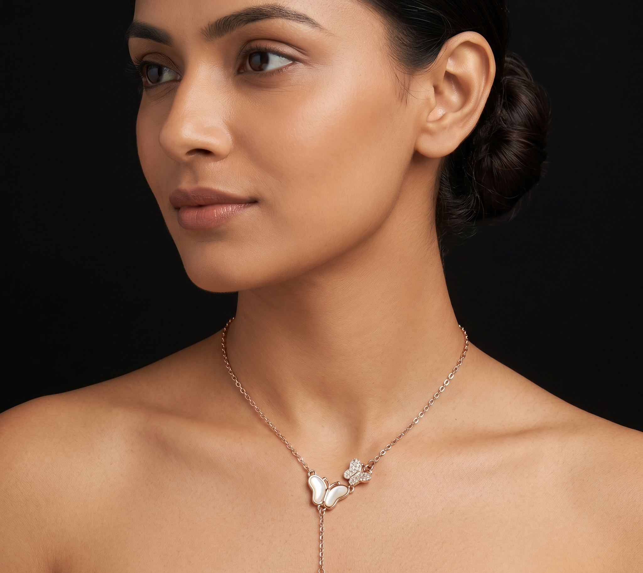 Twin butterfly rose gold chain pendant