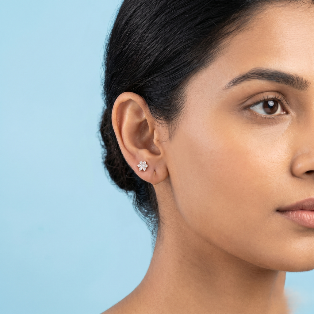 Rose gold flower shape second stud