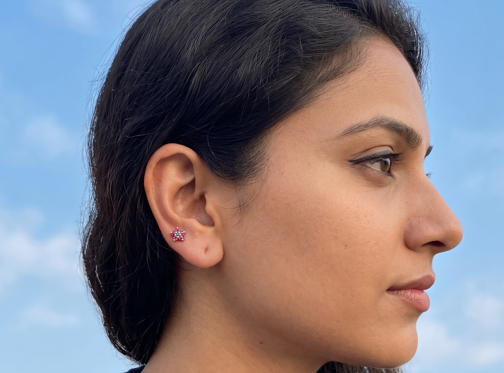 Pink Green Floral Stud