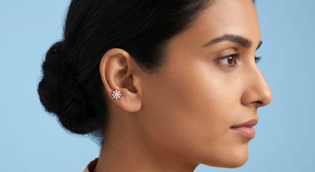 Rose gold sun flower second stud
