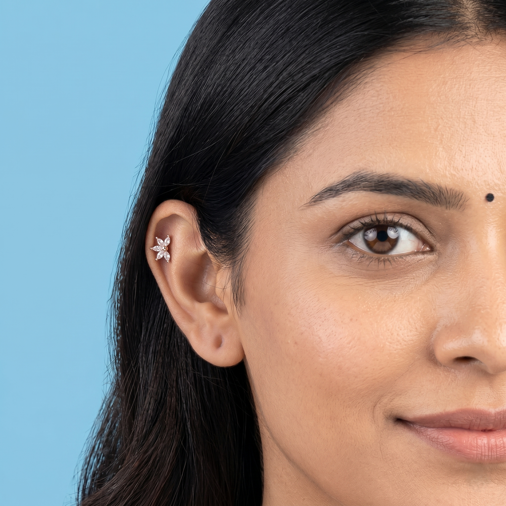 Rose gold Flower shape second stud